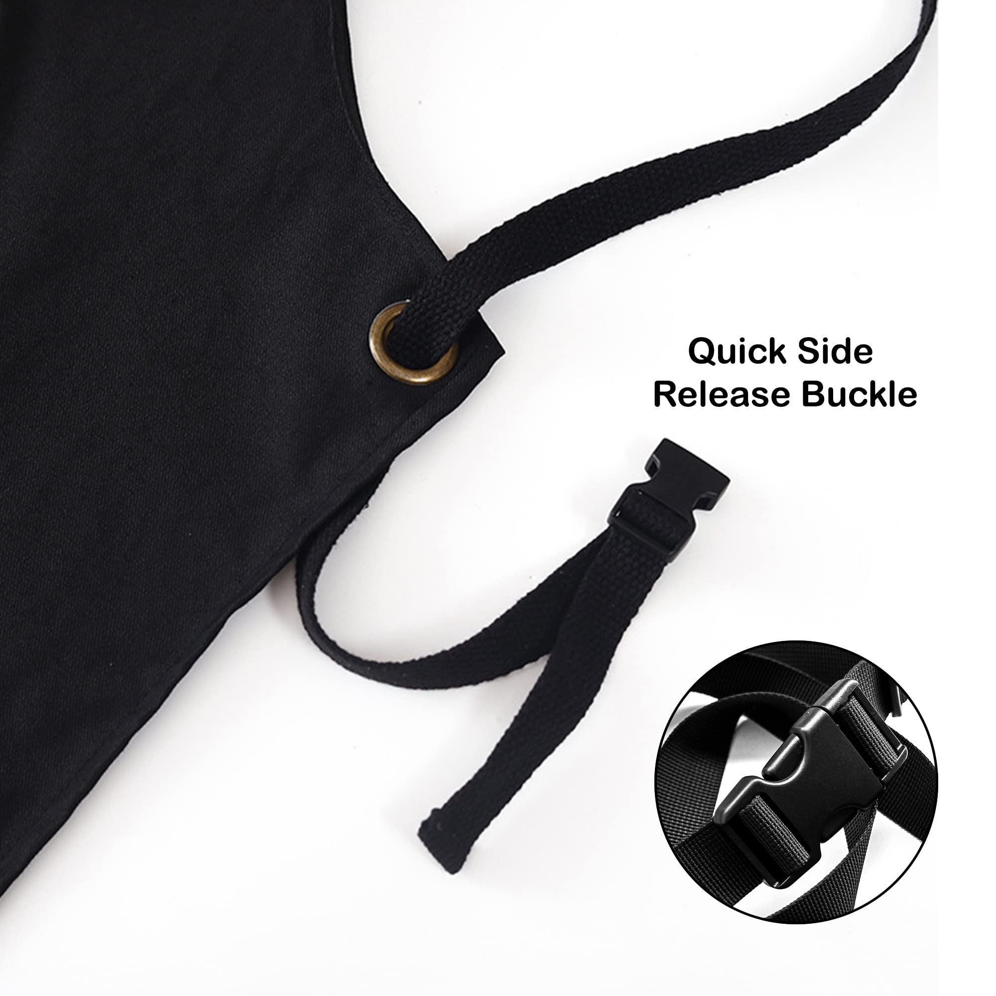 Muulaii Canvas Chef Apron, Cross Back Apron For Men Women With Adjustable Straps Metal Loop And Large Pockets, Black