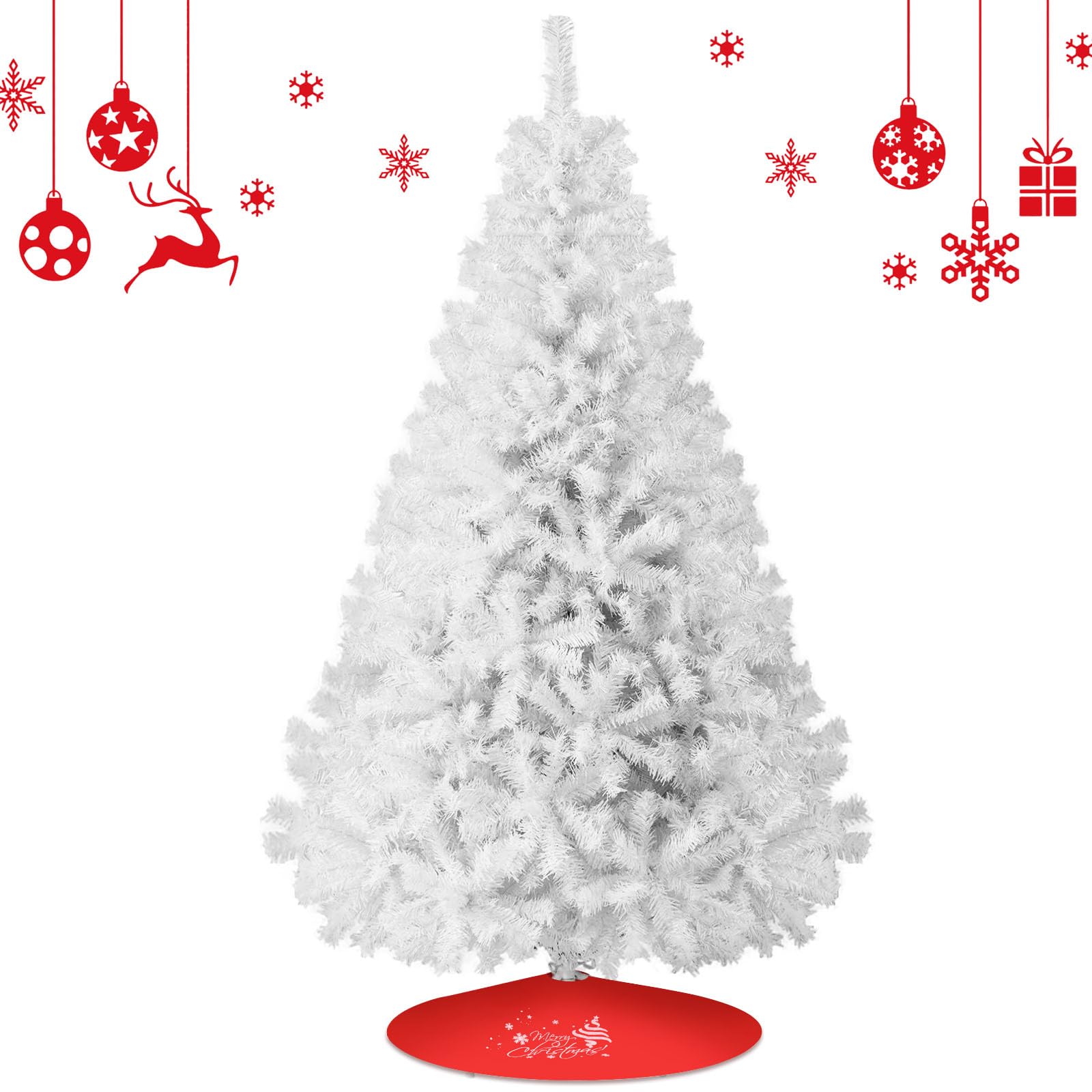 Christmas Tree 7FT/8FT Artificial Tree, Foldable Metal Stand for Holiday Christmas Decoration (White, 8FT)