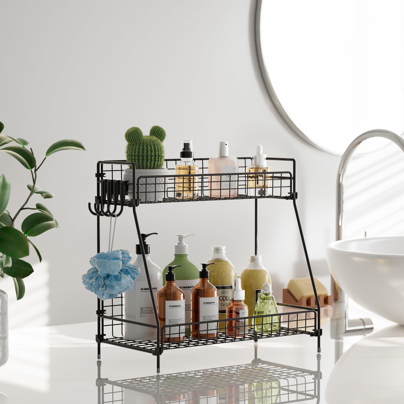 Vitviti 2 Tier Bathroom Organizer Countertop, Metal Wire Bathroom Counter Organizer Storage With Hooks, Vanity Tray Shelf, Kitch