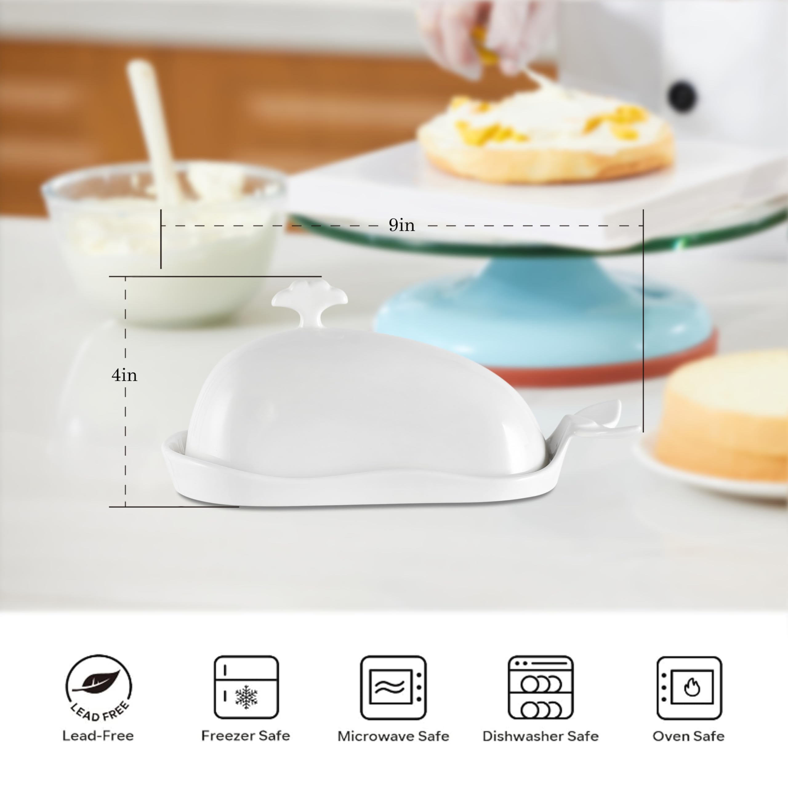 White Ceramic Butter Dish With Cover, Fit Both Western Stubbies And Elgin Butter Sizes Alike, Ideal To Savour Relaxed Meal With