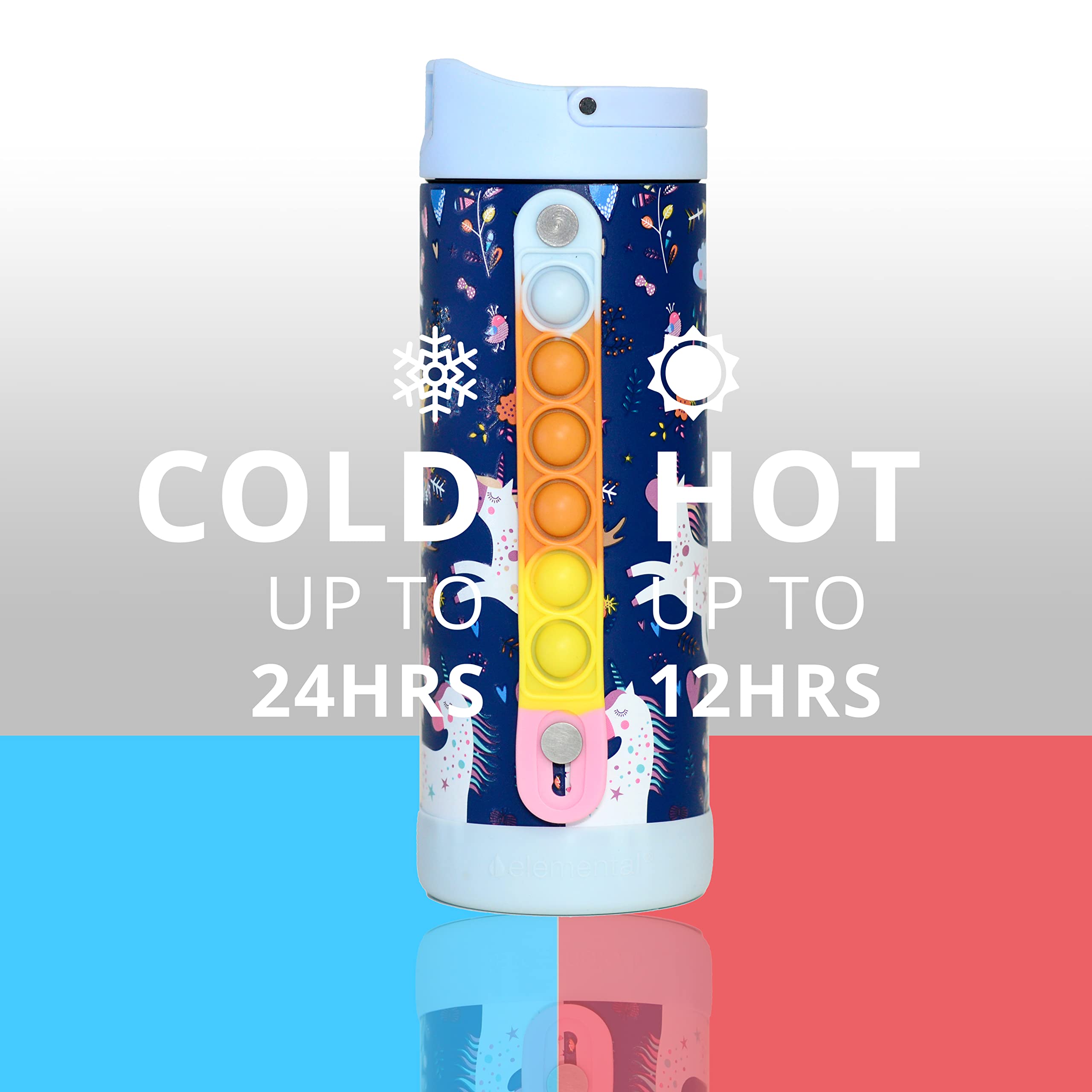 Elemental Iconic Kids Insulated Water Bottle With Straw Lid & Stress Reliever Pop-It Fidget Handle, Leak-Proof When Closed Water
