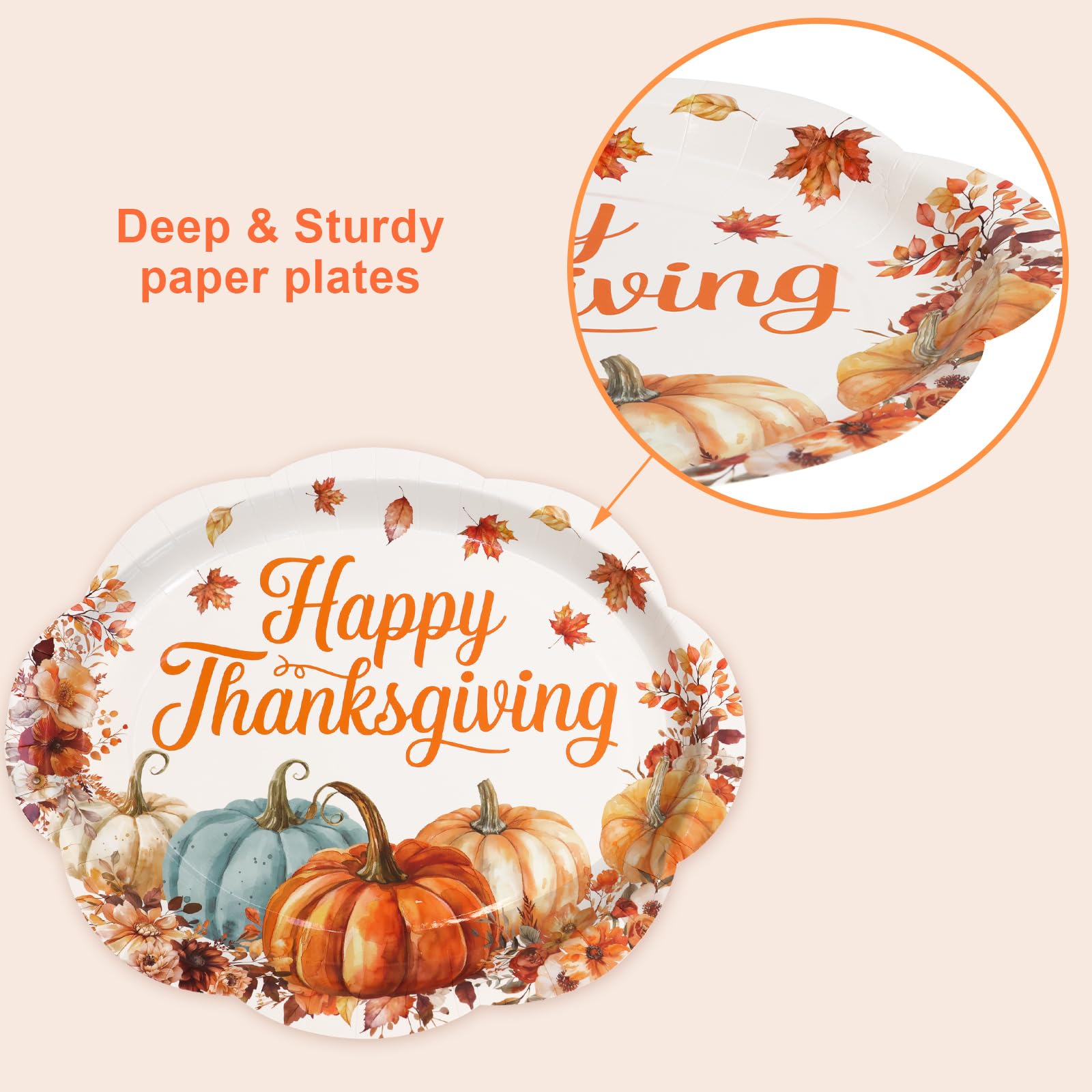 Fancy Land 24 Pcs Thanksgiving Plates 10 x 12 Inches Pumpkin Oval Paper Plates Disposable Dinner Platters Heavy Duty Dinnerware