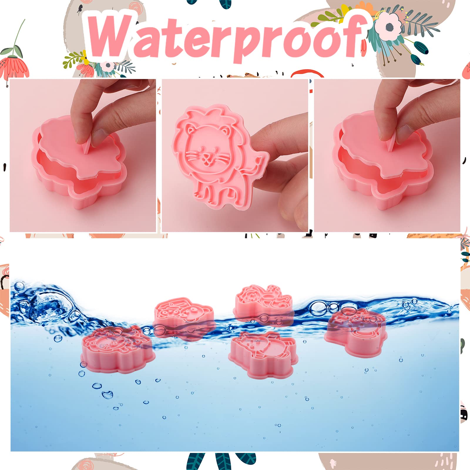 Cunhill Jungle Animal Cookie Cutters Set – 8 Pcs 3D Safari Plastic Stamps in Pink for Baking & DIY Fondant Crafts
