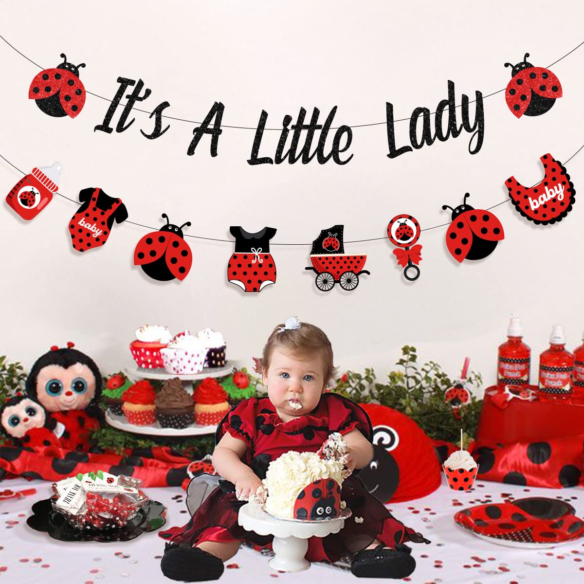 Cheereveal Ladybug Baby Shower Decorations Lady Beetles Gender Reveal Its A Little Lady Banner Ladybug Garland Red And Black Par