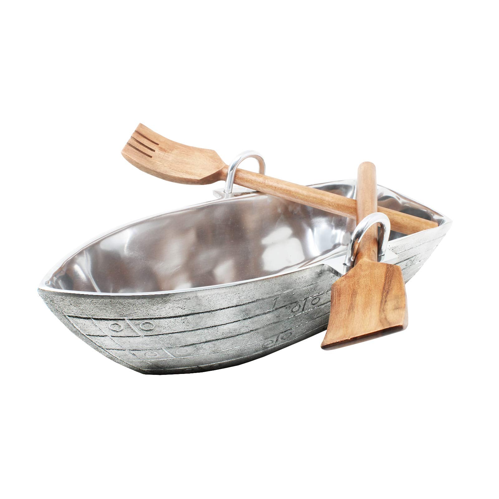 Gute Rowboat Serving Bowl With A Pair Of Wood Serving Utensils, Boat Salad Bowl Approx. 16'' L X 6'' W X 5'' H 50 Fl. Oz. Capaci