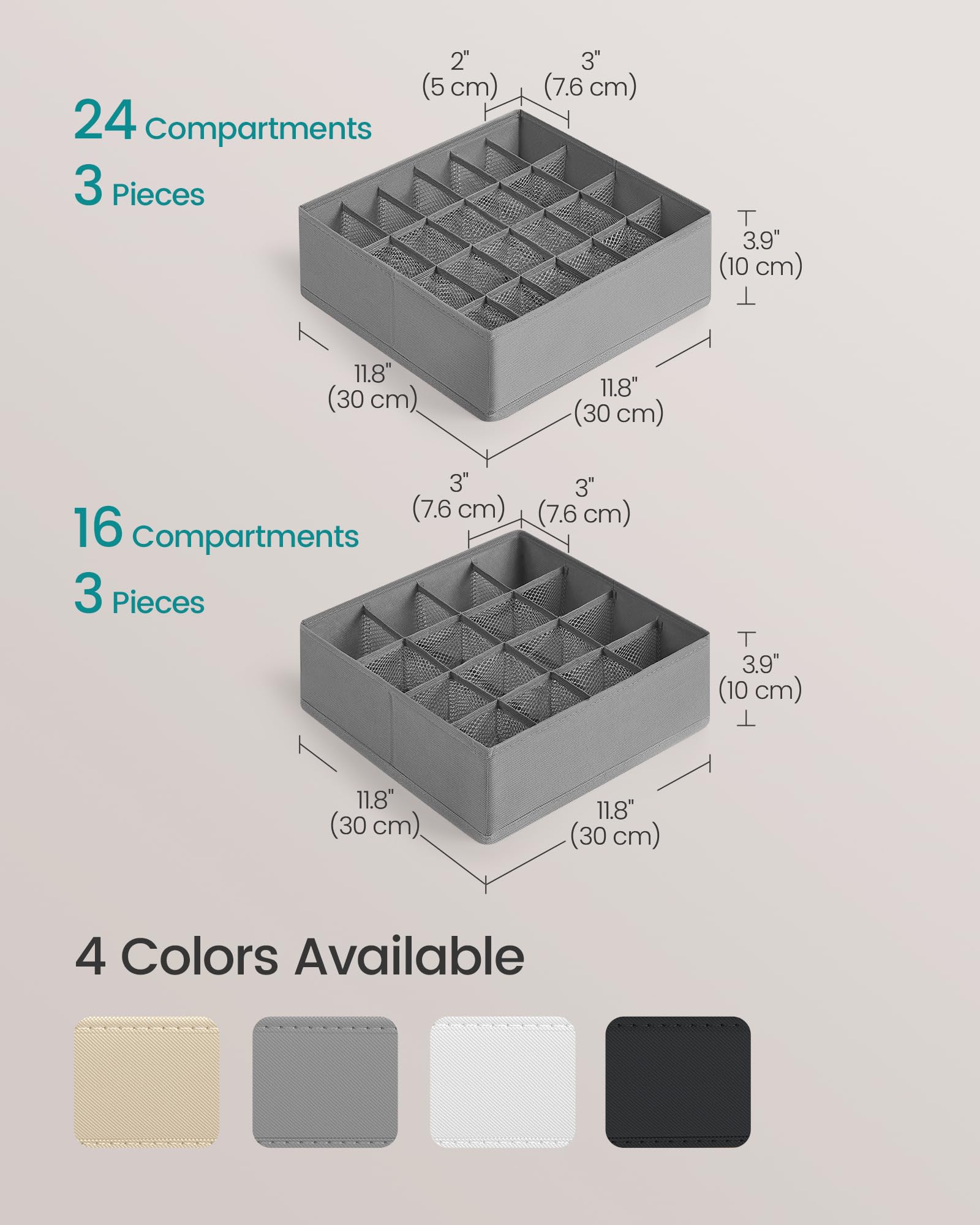 SONGMICS Set of 6 Drawer Organizers, Closet Organizers for Underwear, 120 Cells, Foldable Sock Holders, 11.8 x 11.8 x 3.9 Inches