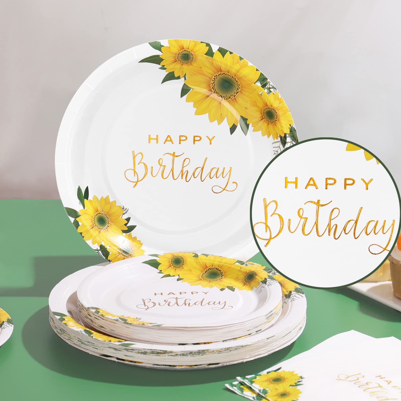 Gudvilla Sunflower Birthday Decorations for Women, Happy Birthday Plates and Napkins for Women Girl, Sunflower Party Decorations