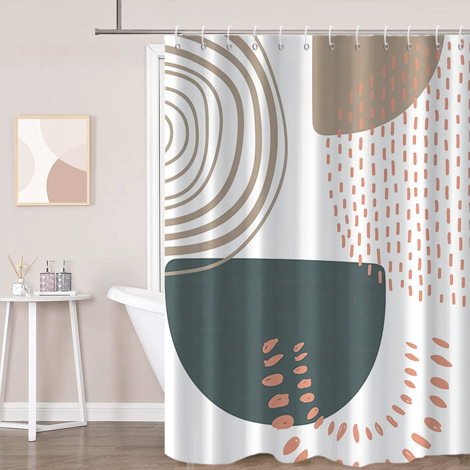 Gkleasg Boho Shower Curtain, Mid Century Modern Minimalist Beige Neutral Machine Washable Waterproof Fabric Stall Size For Bathr