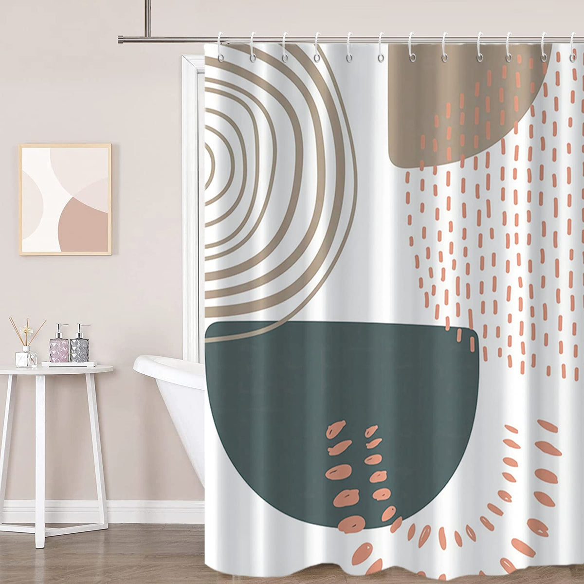 Gkleasg Boho Shower Curtain, Mid Century Modern Minimalist Beige Neutral Machine Washable Waterproof Fabric Stall Size For Bathr