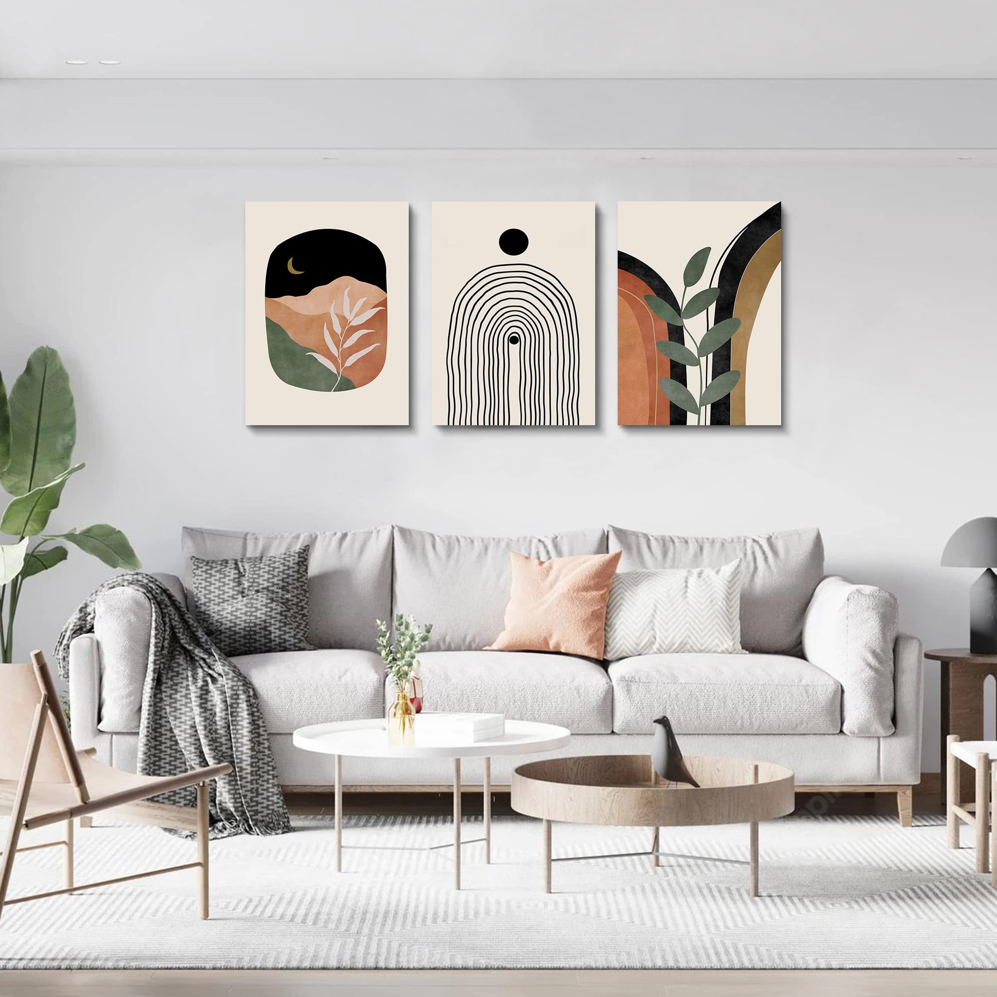 Boho Wall Art Prints Set Of 3, Boho Wall Decor, Neutral Abstract Geometric Prints Canvas Artwork Prints For Bedroom Bathroom Liv