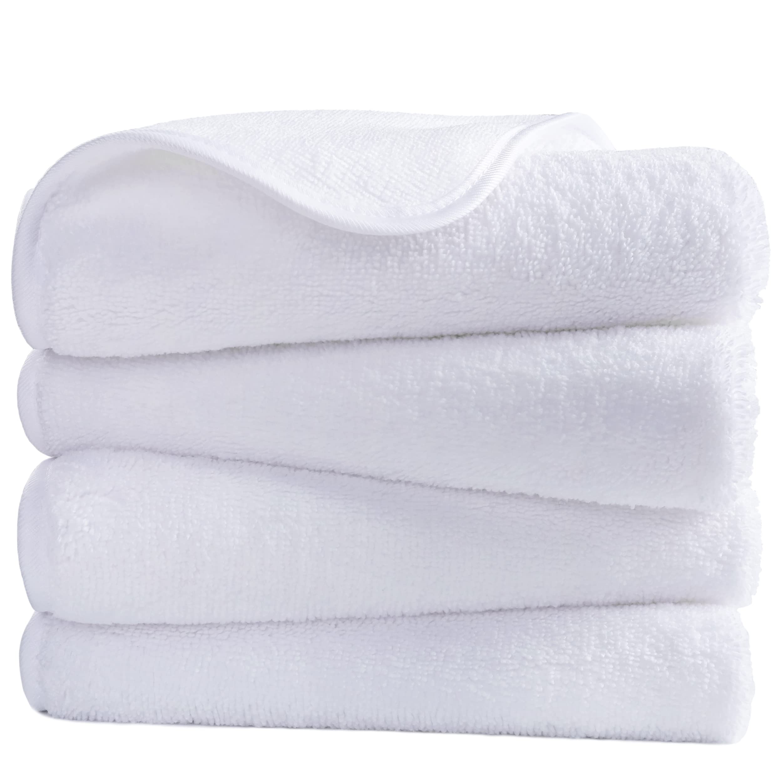 Polyte Quick Dry Lint Free Microfiber Hand Towel, 16 X 30 In, Set Of 4 (White)