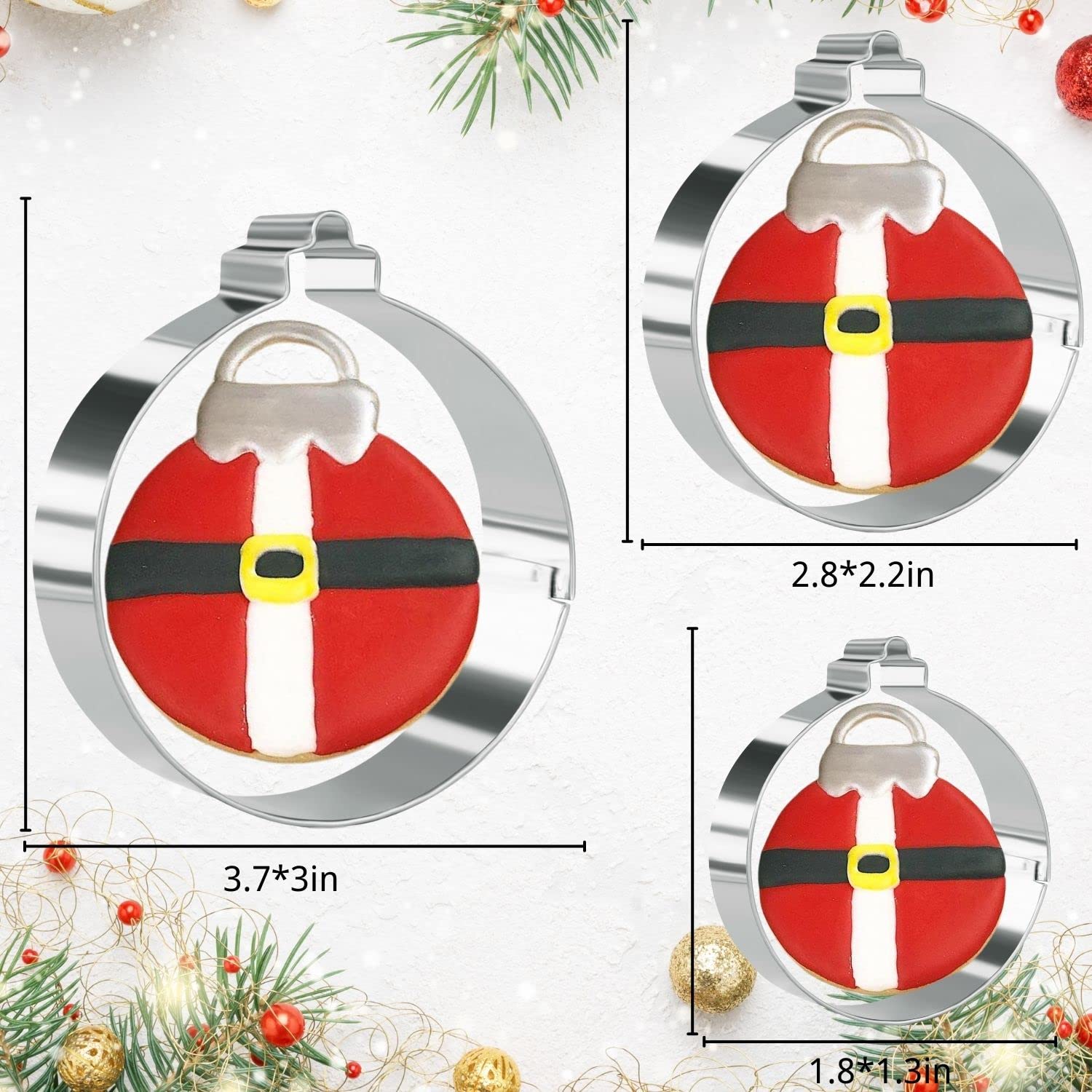 Kaishane Christmas Ornament Cookie Cutter Set 3 Pieces Stainless Steel Xmas Light Biscuit Cutters For Baking