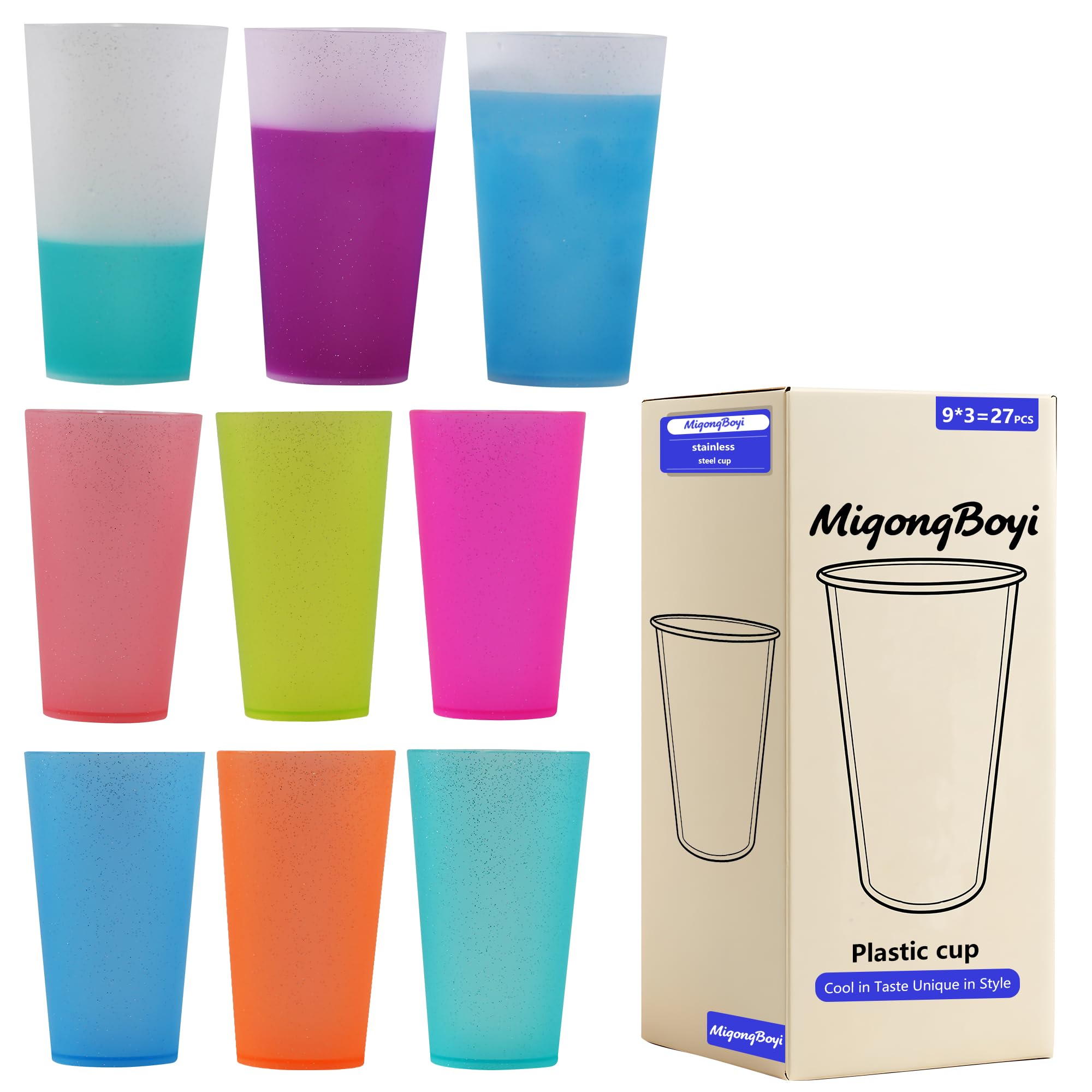 MigongBoyi 16oz27Pack Tumbler with Straw,Rainbow and Color Change Cups