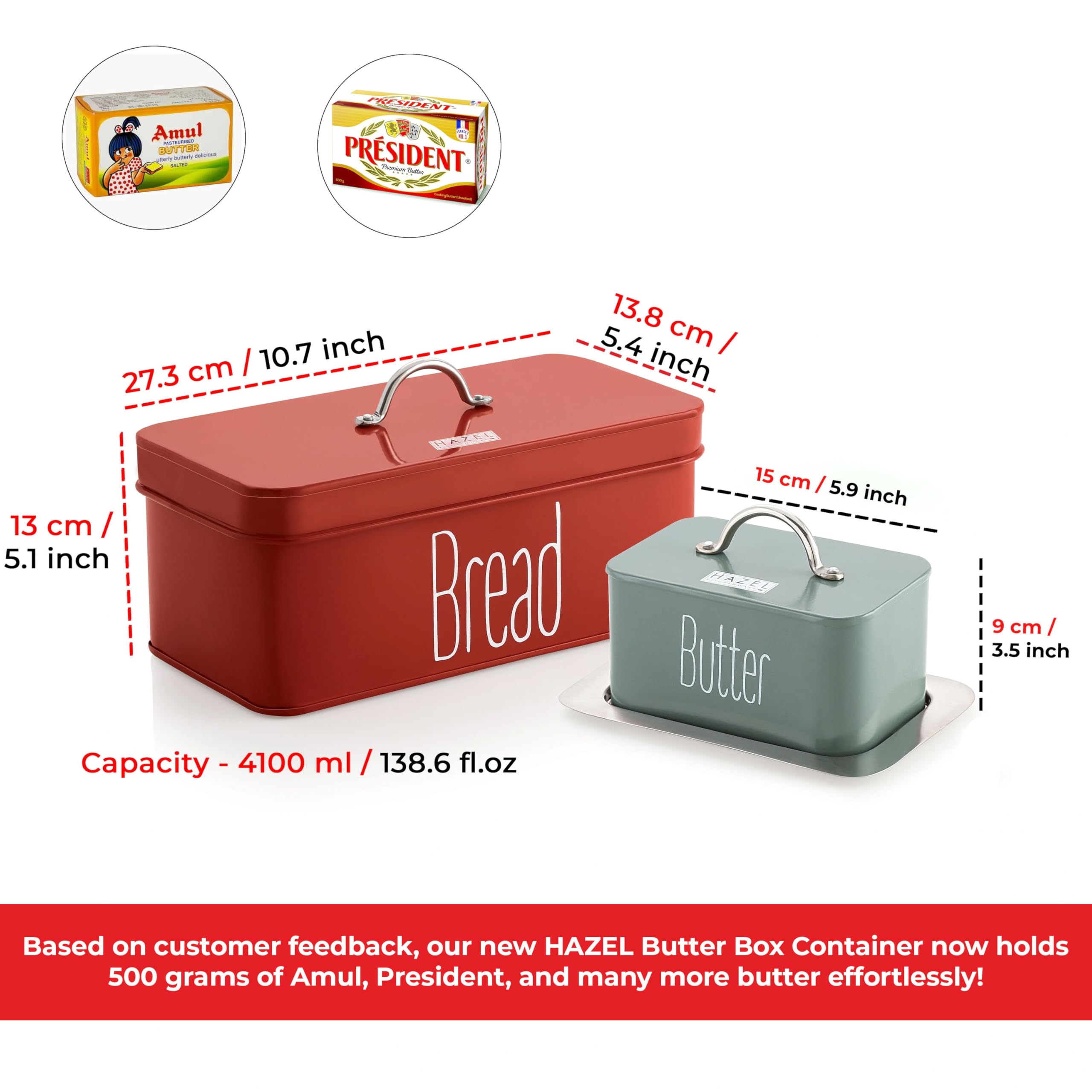 HAZEL Bread Butter Box Set | Bread Box and Butter Dish Combo | Bread and Butter Storage Box for Kitchen, Food Grade Material