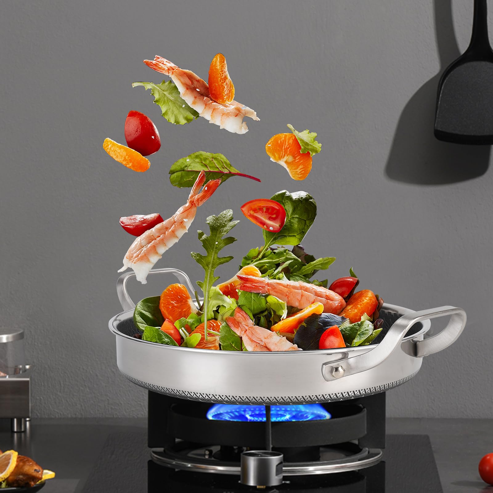 Vegoran Stainless Steel Pan With Cooking Lid,13 Inch Non Stick Frying Pans, Pfoa Free, Dishwasher And Oven Safe Cooking Fry Pans