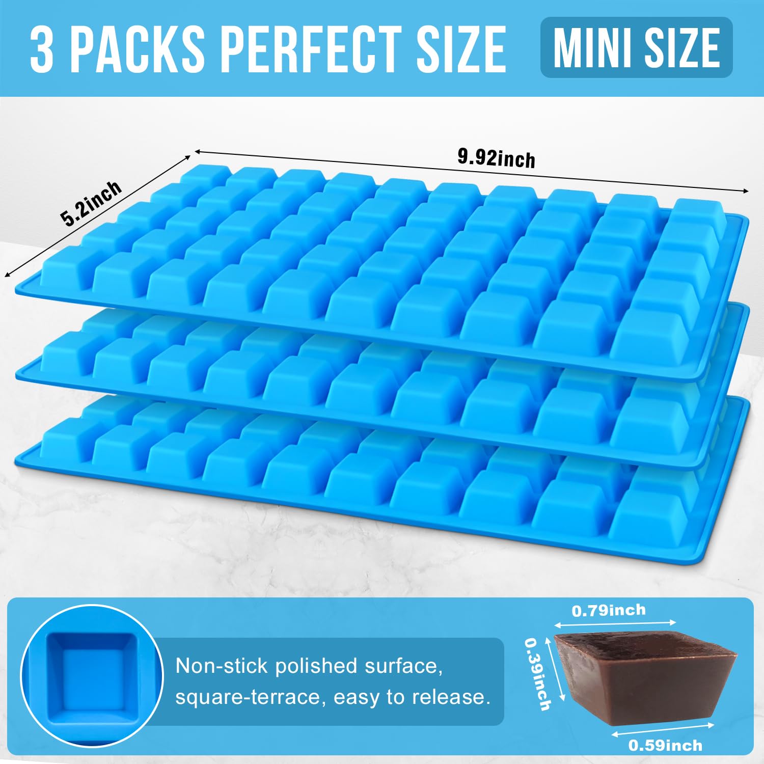 Mini Square-Terrace Silicone Candy Molds 50 Cavities - Walfos Non Stick Silicone Chocolate Molds, Silicone Molds For Candy, Choc