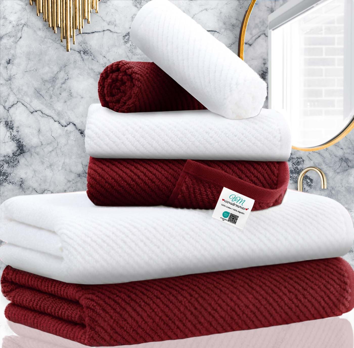Towels Bathroom Set - 100% Cotton | Quick Dry | Soft | Thick, Towel Set Of 6, 2 Large Bath Towels 30''X56'', 2 Hand Towels 18''X