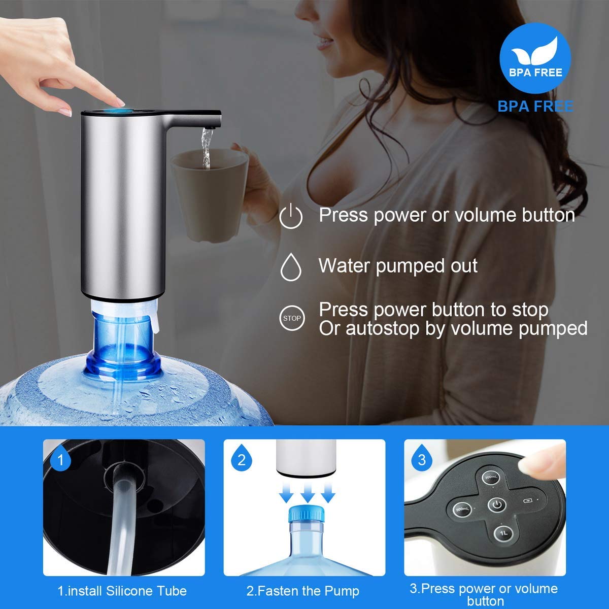 Auto Bottled Water Pump with Volume Control Wireless Water Dispenser Rechargeable Gallon Water Bottle Jug Dispenser Pump
