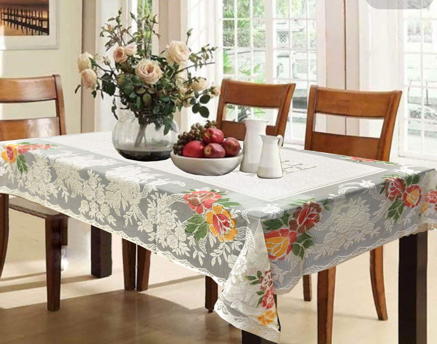 Kuber Industries Shining Floral Cotton 6 Seater Dining Table Cover  Gold