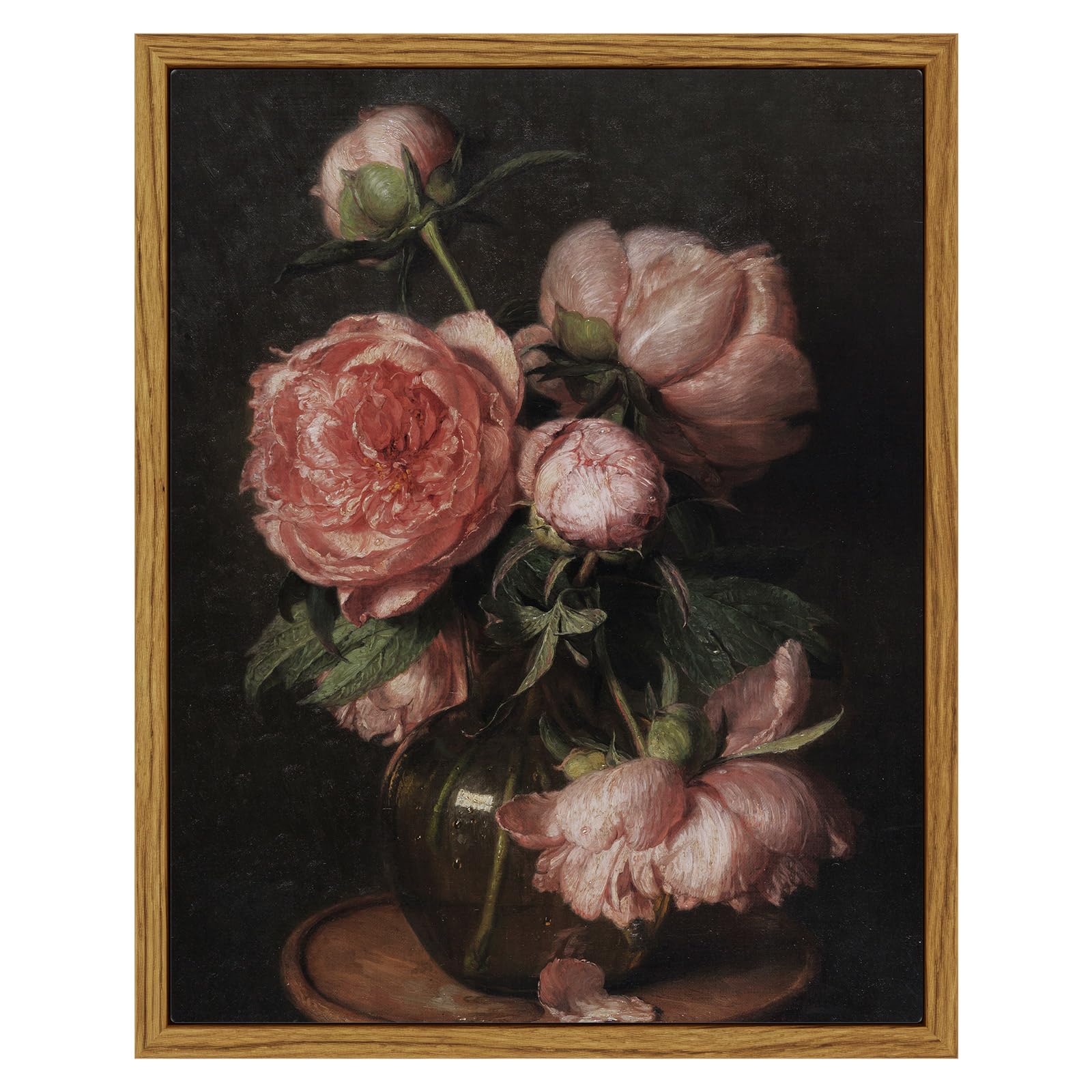 Insimsea Framed Canvas Prints Art Vintage Decor, Flower Pictures Decor Aesthetic, Small Desk Shelf Decorations, Rose Floral Pain