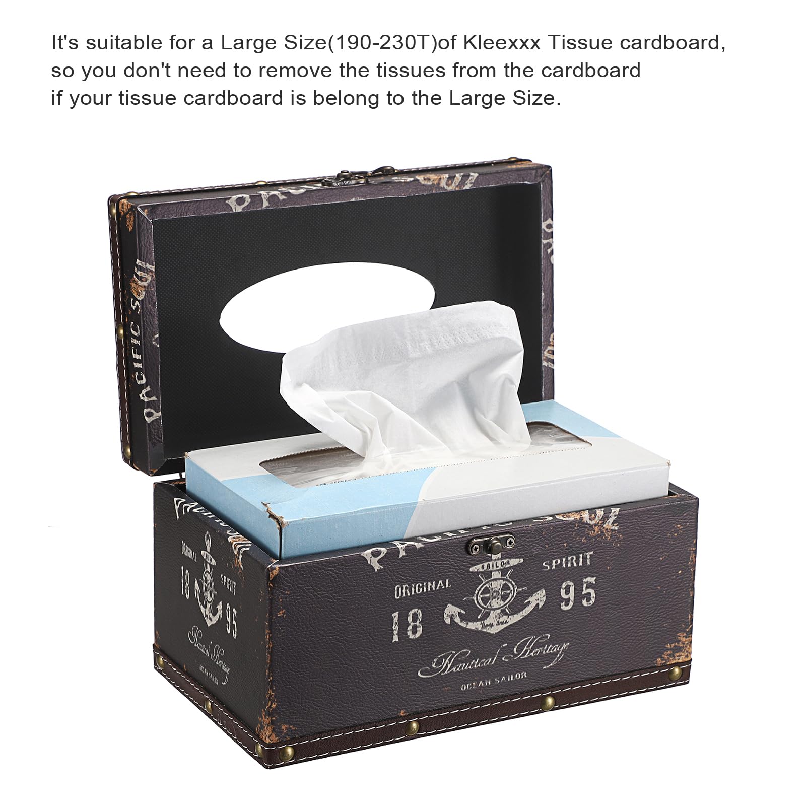 Sumnacon Tissue Box Cover Rectangle Wood Tissue Box With Hinged Lid, Vintage Pu Tissue Box Holder Retro Brown Tissue Cover For B