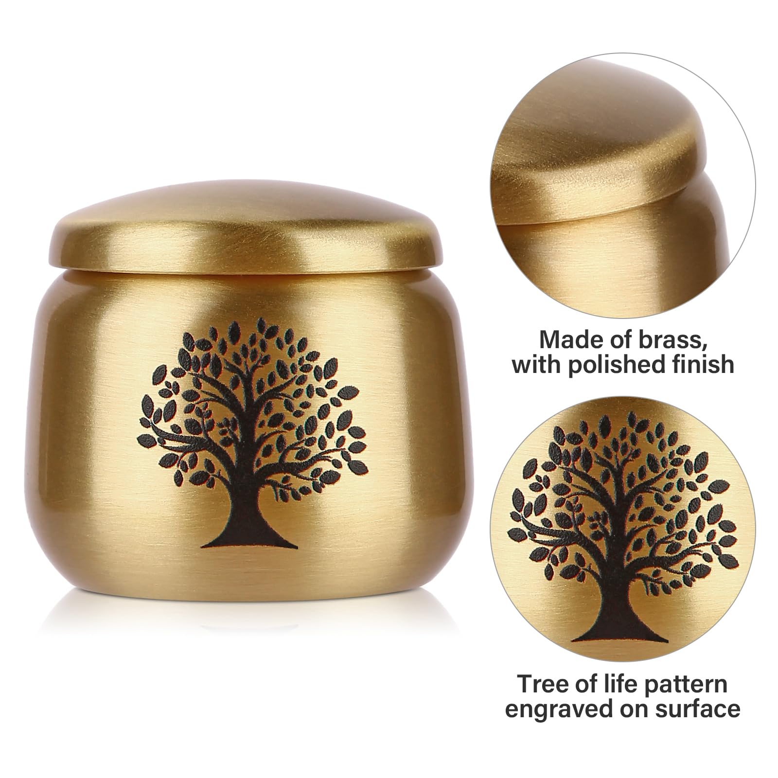 HOOMTREE Small Keepsake Urns for Human Ashes Set of 4, Mini Brass Urns with Tree of Life Pattern Engraved