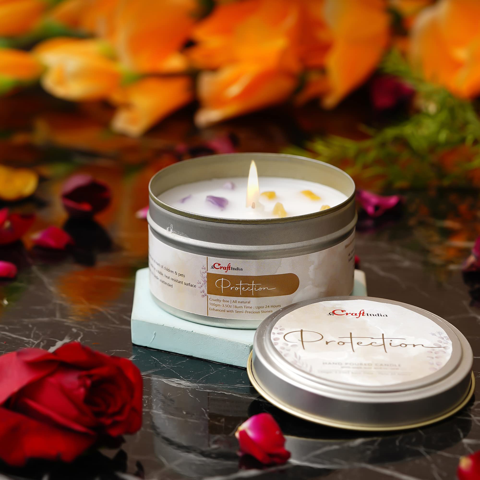 eCraftIndia Protection Hand Poured SOYA Wax Candle (100 Gm, Burn time up to 24 hrs)