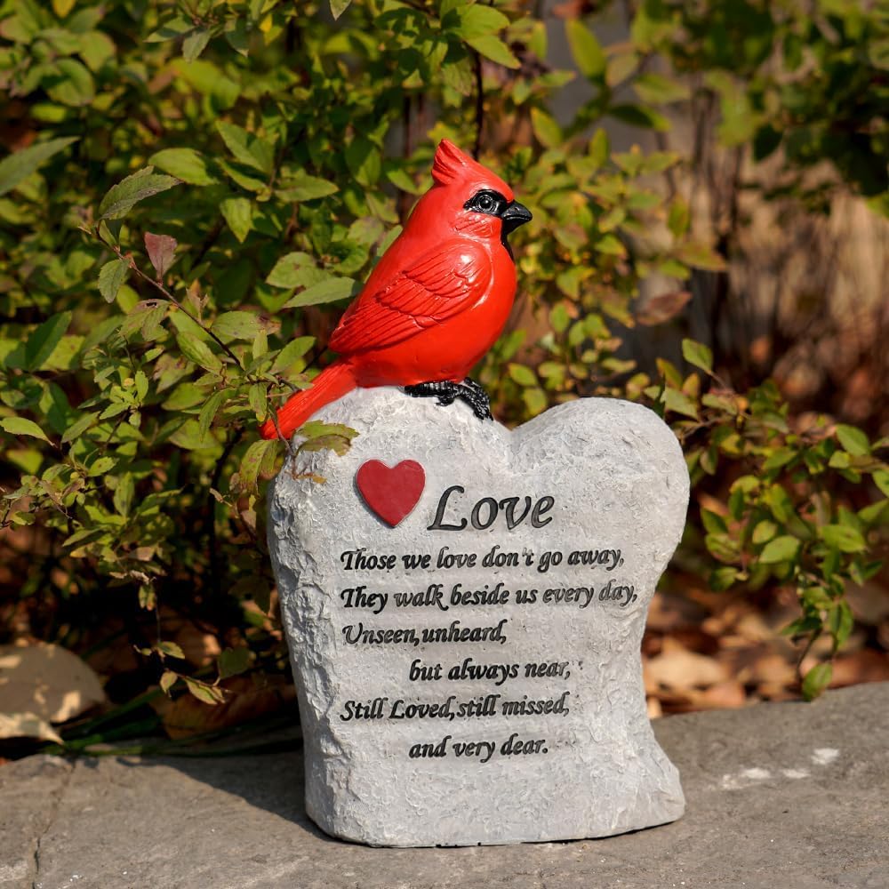 Jiasku Cardinal Decor Garden Decor,Red Cardinal Memorial Stones for Loved Ones, Cardinal Bird Figurine,Garden Sculptures & Statu