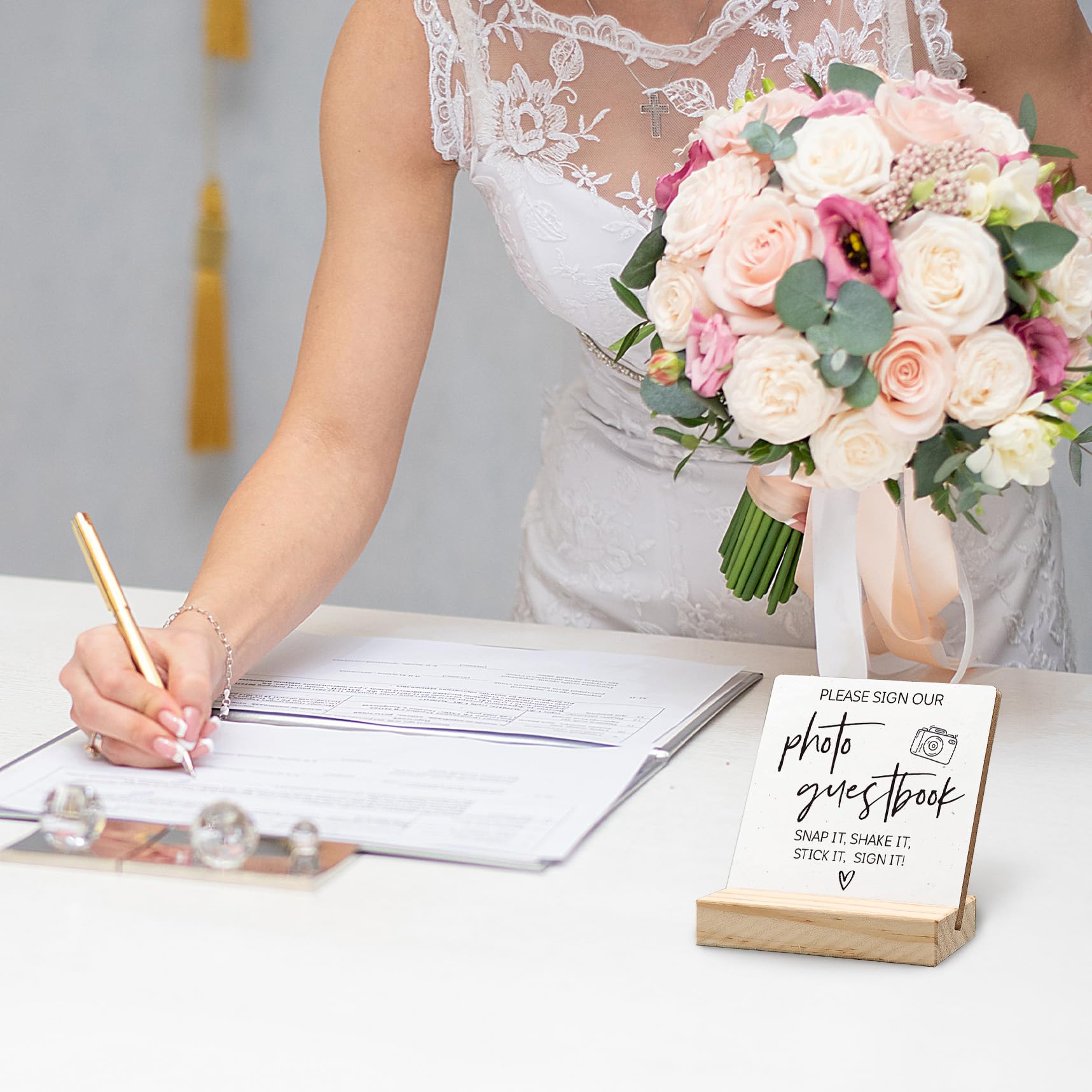 ANIANG Photo Guest Book Sign, Wedding Guest Book Desk Decor, Guest Book Wedding Reception Wood Plaque, Please Sign Our Guestbook