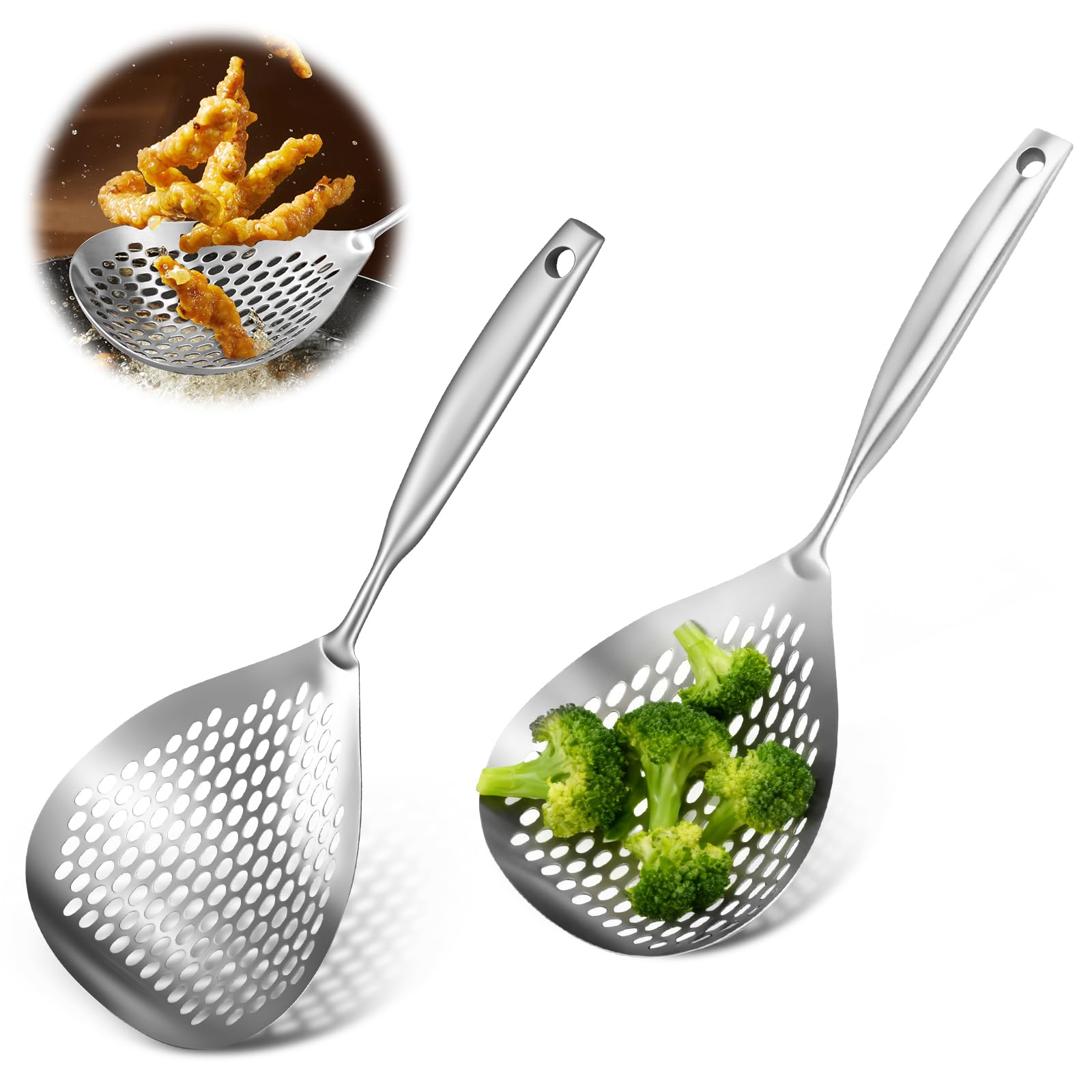 Slotted Spoon 304 Stainless Steel Skimmer Spoon with Long Handle Efficient Skimmer Ladle Multifunctional Strainer for Kitchen Fr