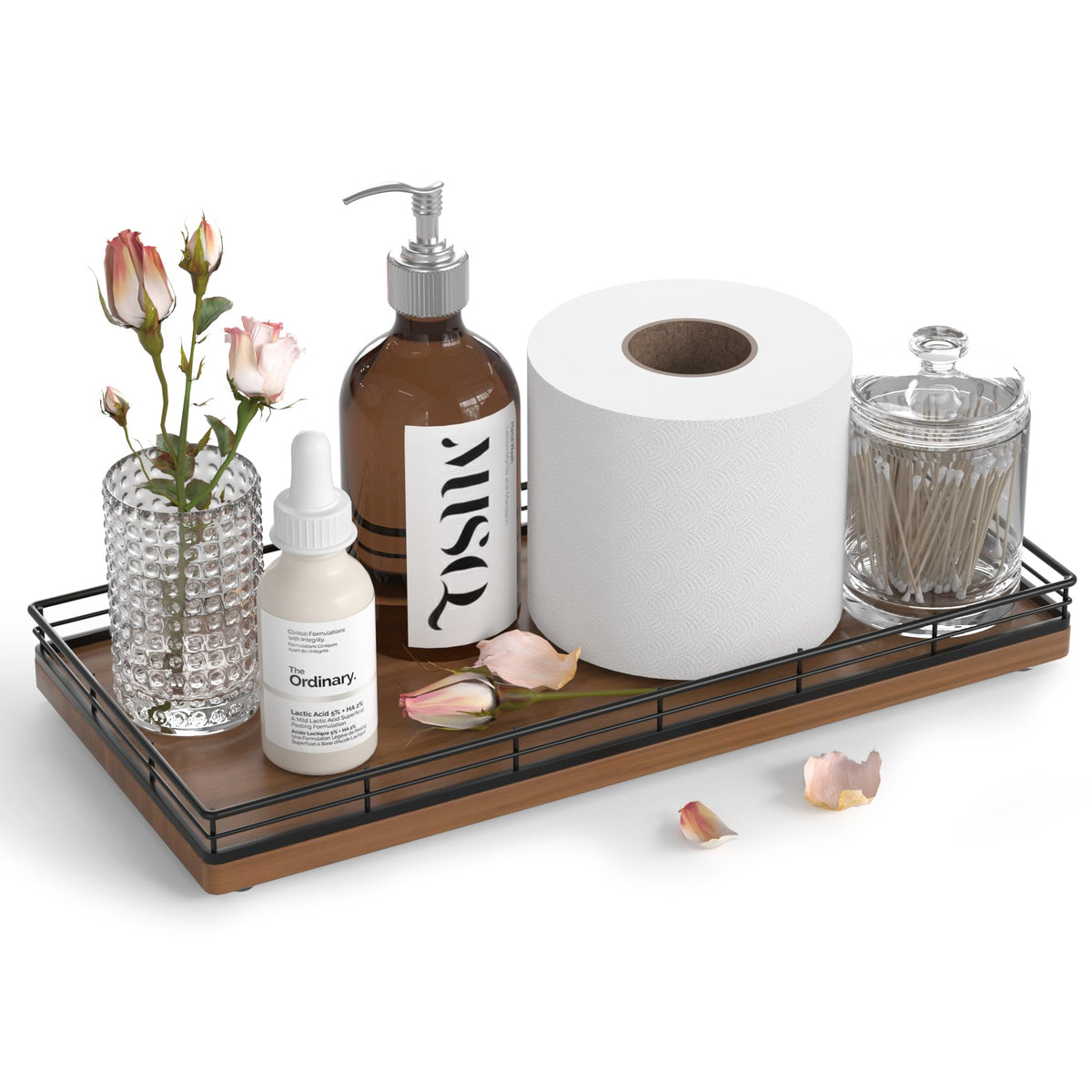 Focusonit Oak Bathroom Toilet Tank Tray, 13'' Wood Back Of Toilet Paper Storage Tank Topper Basket, Vanity Tray For Perfume Make