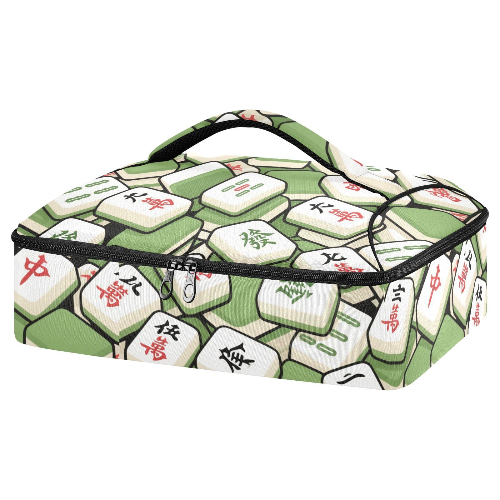 SyXIOP Insulated Casserole Carrier Mahjong Chinese Green