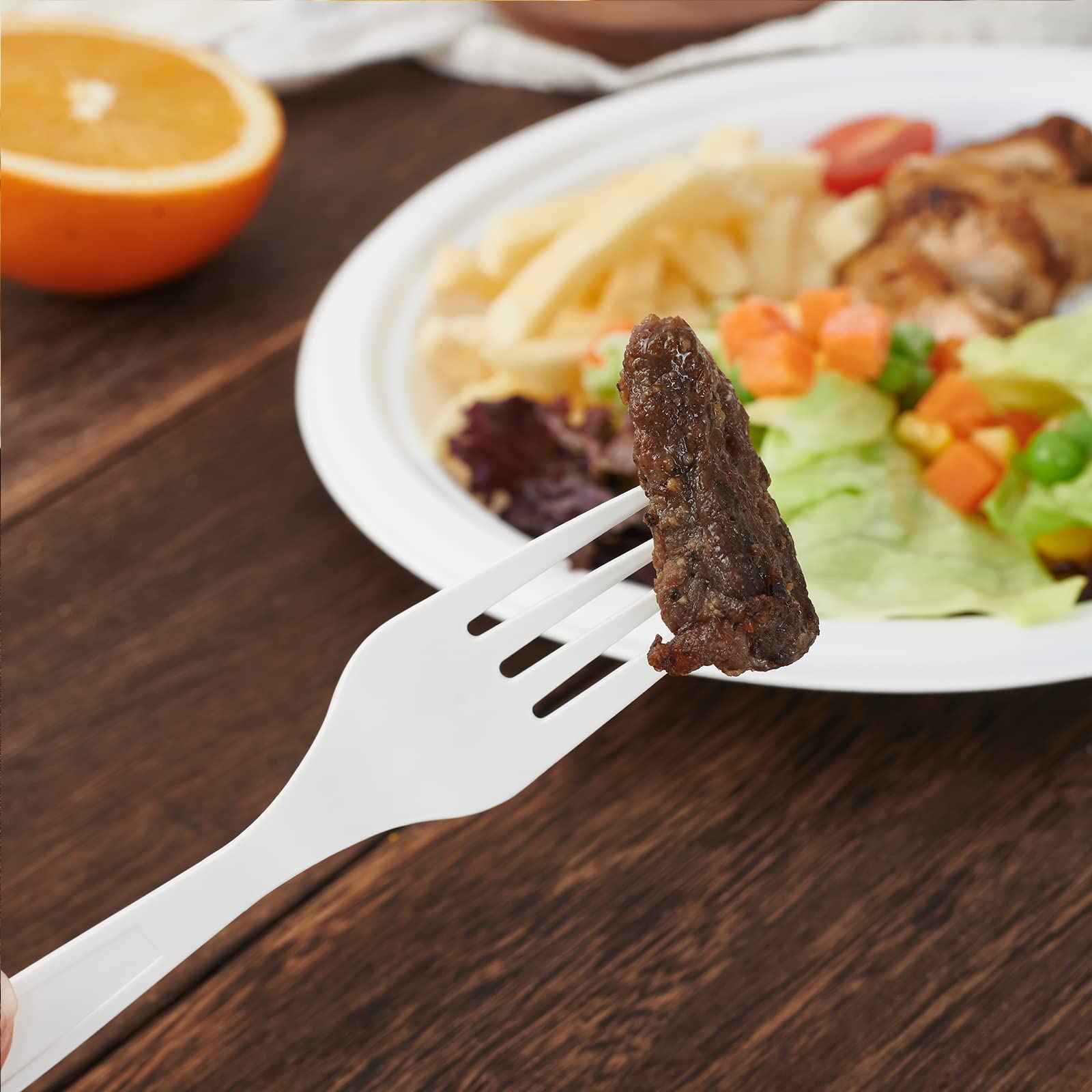 Ecolipak 100% Compostable Forks 150 Pack, 7'' Large Size Biodegradable Disposable Cutlery Forks, Heavy Duty Bio Based Cpla Utens