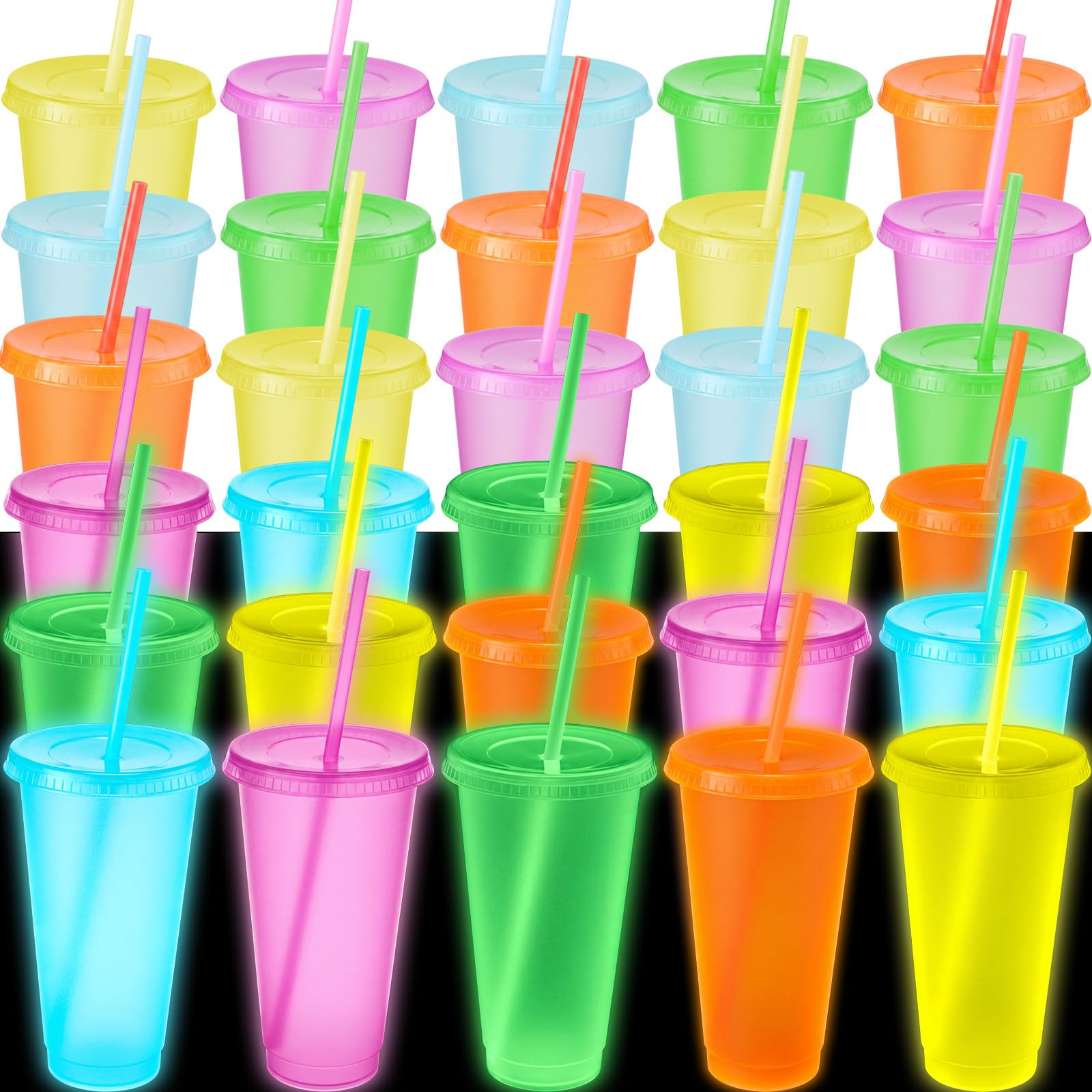 Honeydak 30 Pack 24 oz Glow in The Dark Halloween Cup, Fluorescent Colorful