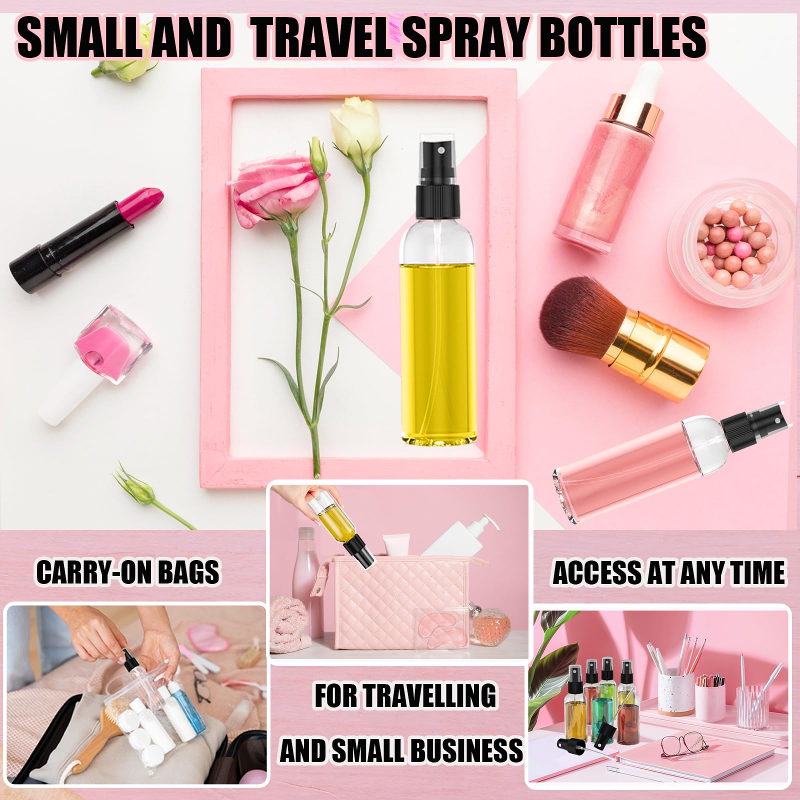 Evancent 50Pack 4Oz Spray Bottles Plastic, 120Ml Small Spray Bottle Bulk Black Fine Mist Sprayer, Portable Empty Refillable Cont