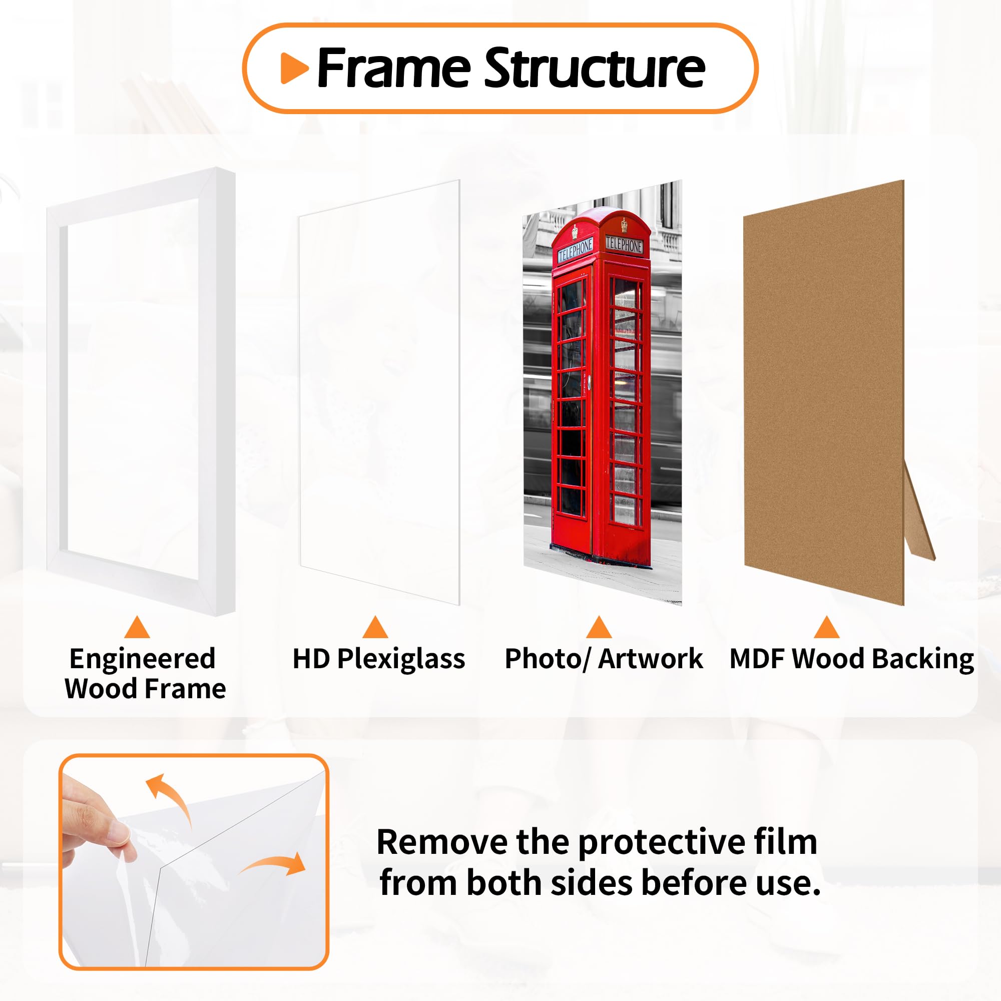 HOMERHYME 4x6 Picture Frames Set of 8, White Photo Frames for Gallery Wall Mounting or Table Display, Collage Frames with Clear