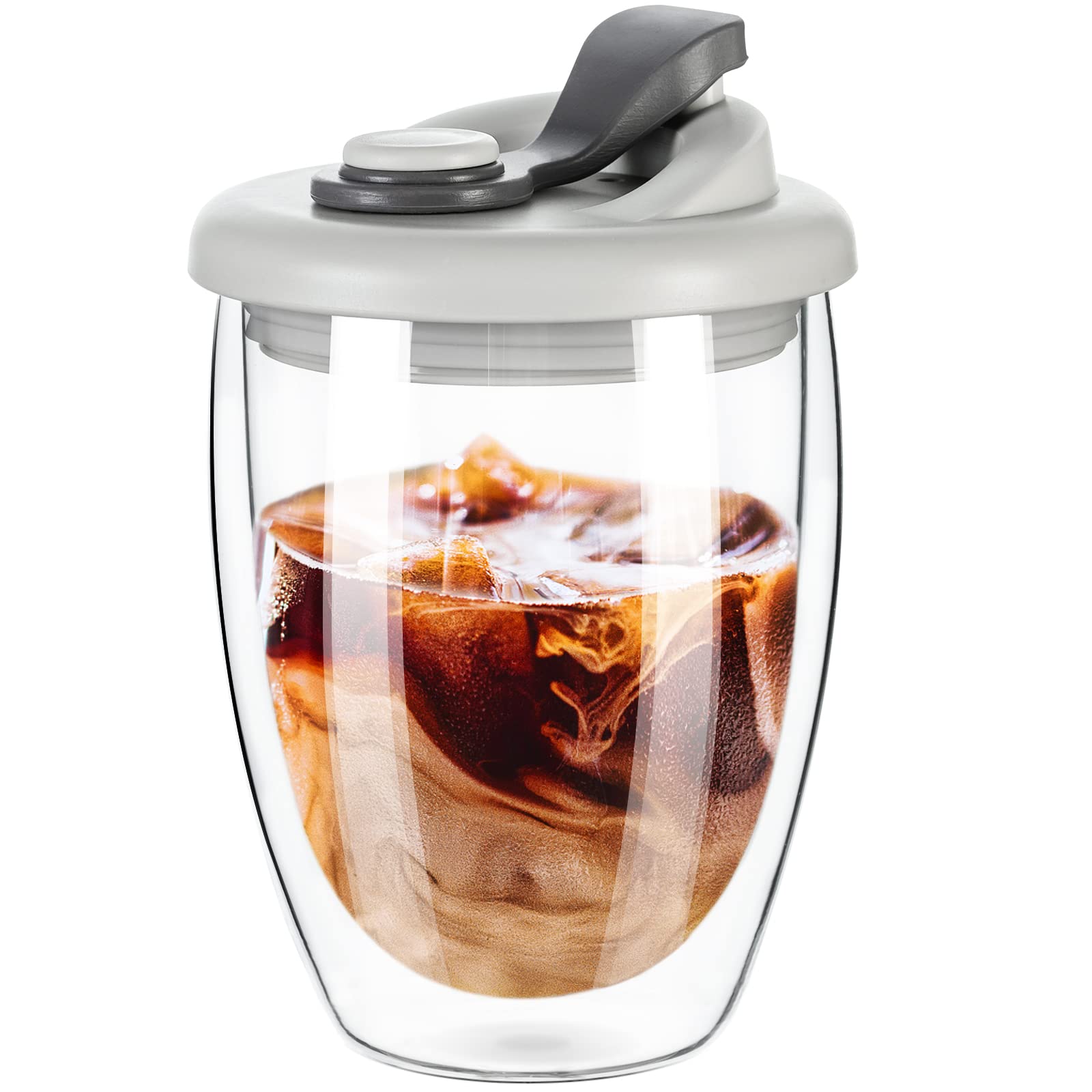 PARACITY Double Wall Glass Coffee Mug, Glass Coffee Cup with Silicone Lid 12 OZ, Insulated Coffee Mug for Milk, High Borosilicat