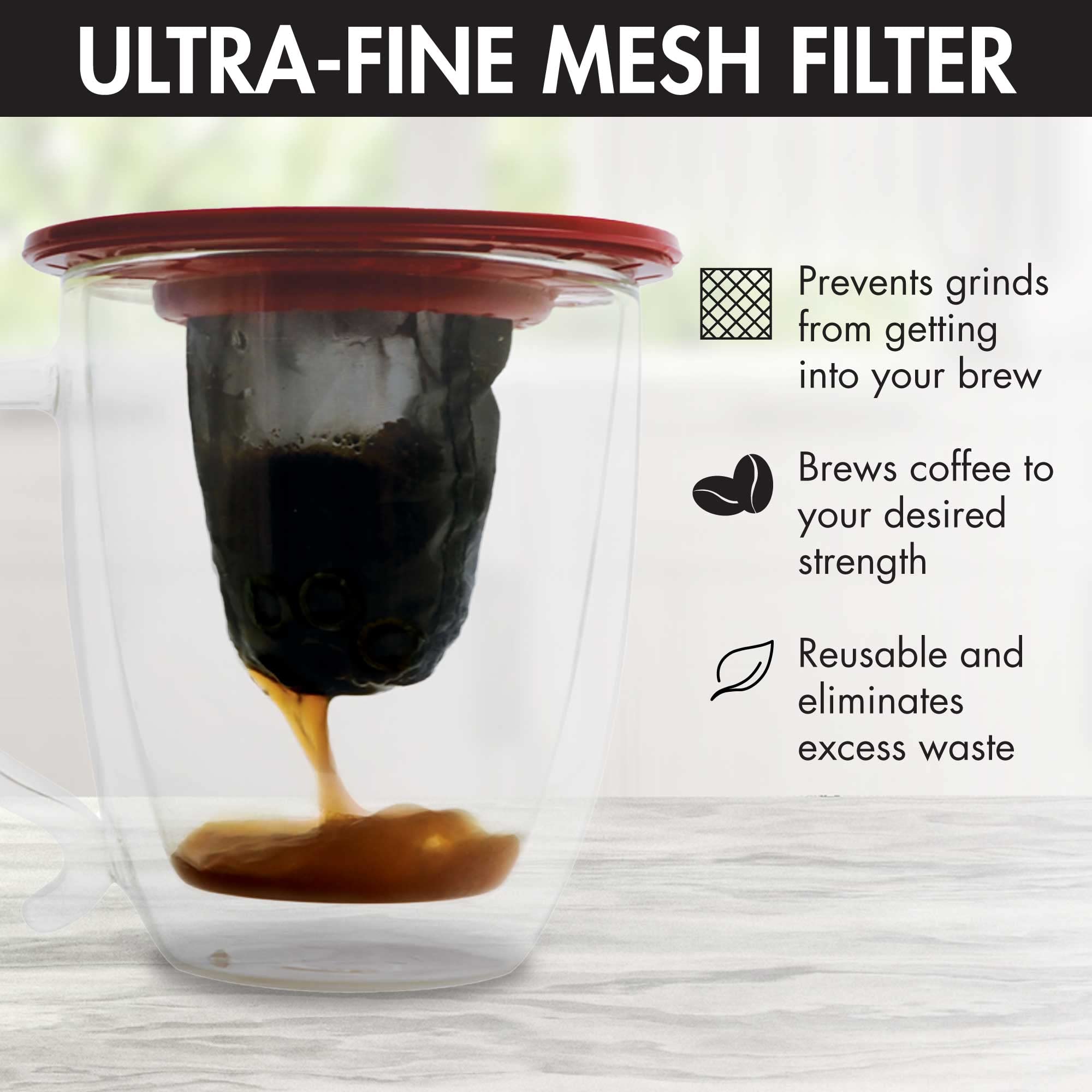 Primula Brew Buddy Portable Pour Over, Reusable Fine Mesh Filter, Red, Double Pack, Dishwasher Safe for Coffee or Tea