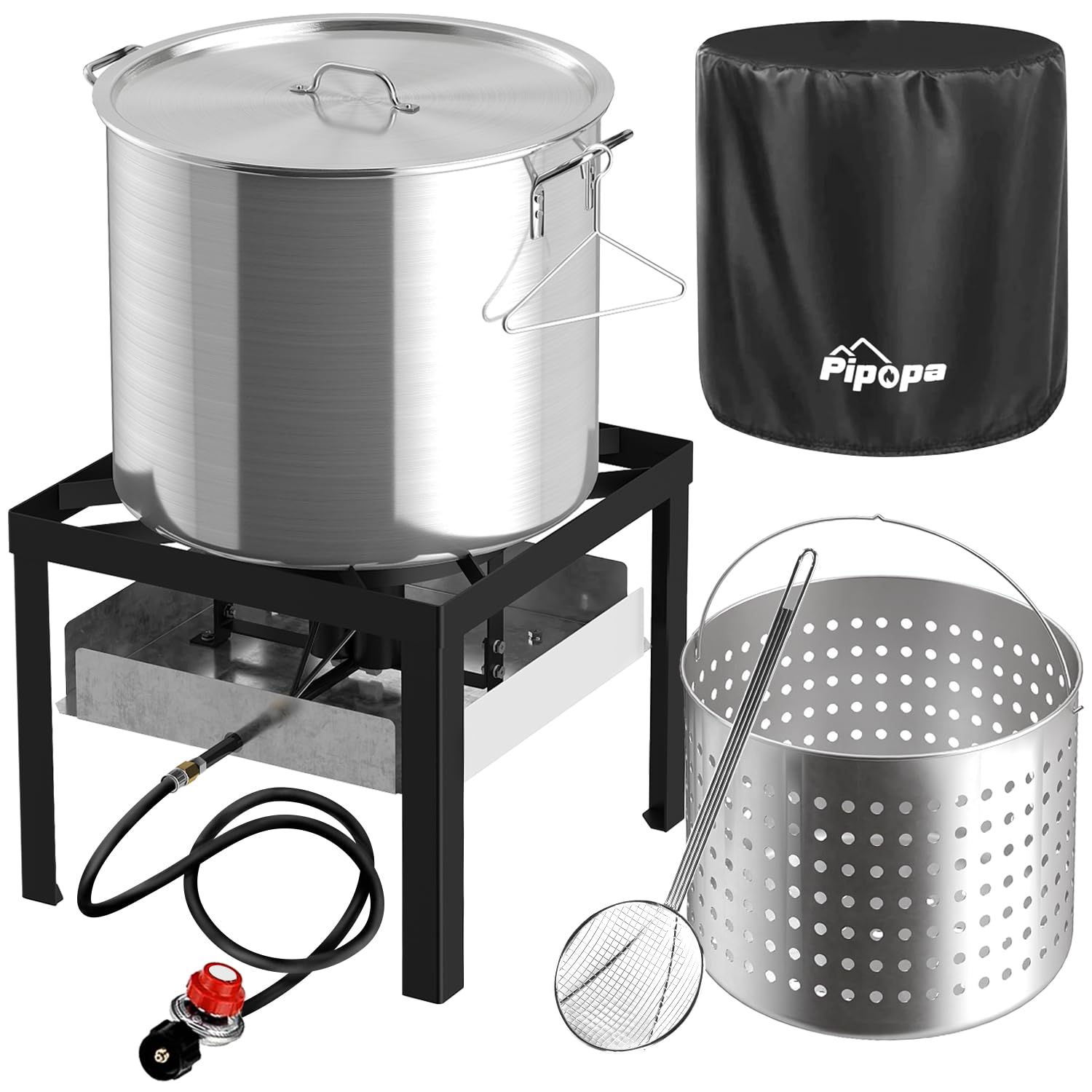 80QT Crawfish Boiler | Seafood Boiling Kit | Dustproof Cover & 16 Skimmer Included | 110,000BTU Propane Jet Burner | 0-20 PSI CS