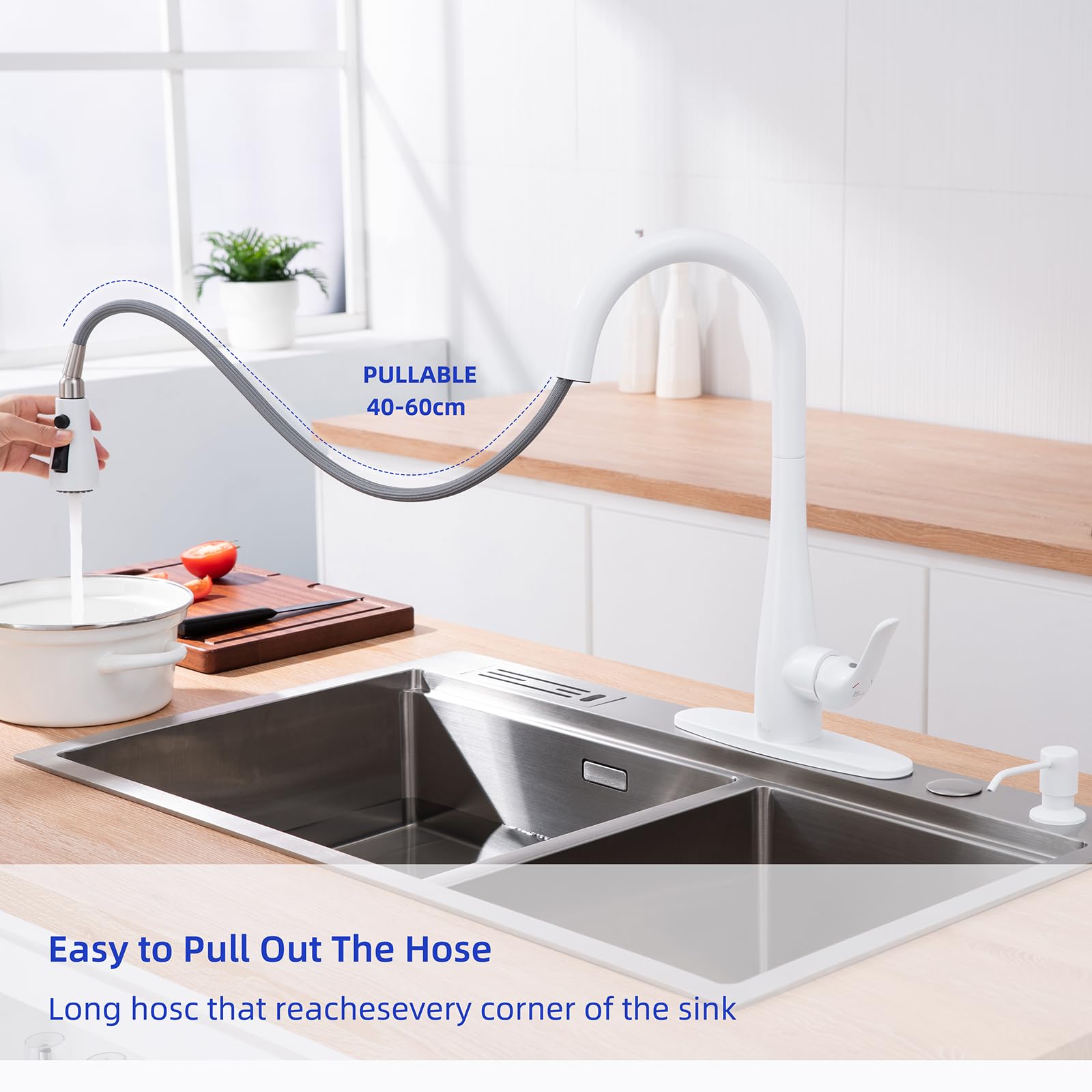 Hghgk Kitchen Faucet With Soap Dispenser And Pull Down Sprayer - Stainless Steel Single Handle Kitchen Sink Faucet, 1 Or 3 Hole