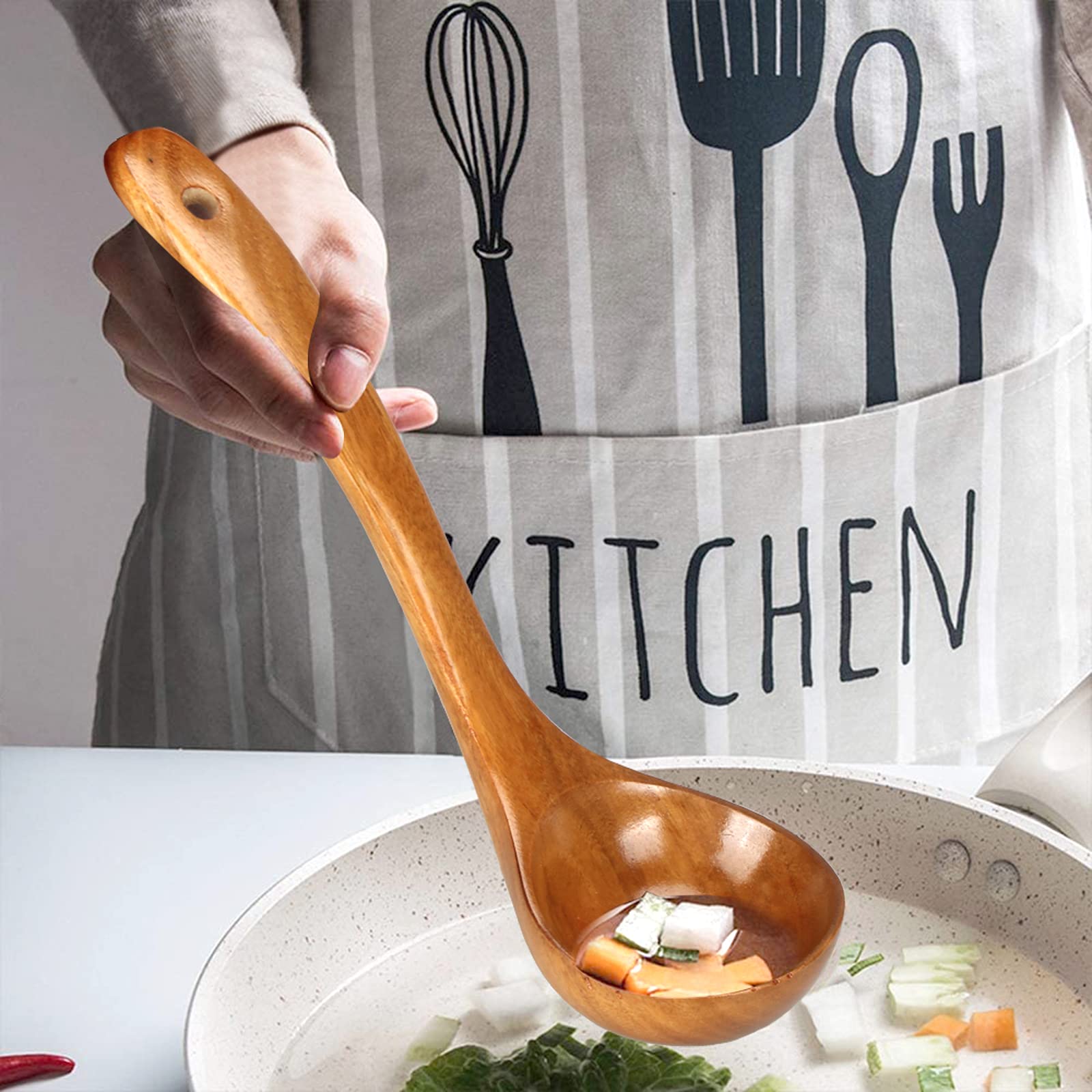 3 Pack Wooden Ladle For Serving Spoon Soup Ladle Wood Spoons For Cooking Ladel Large Bamboo Kitchen Tools Ladles Big Spaghetti S