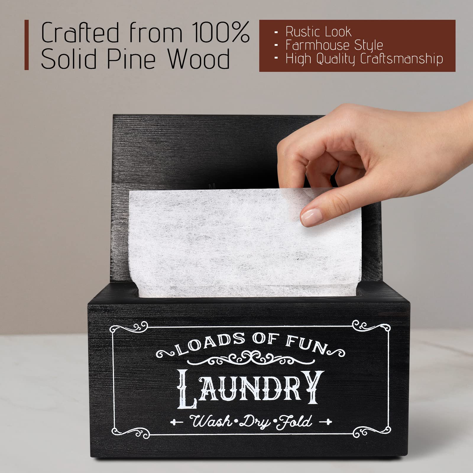 Mincord Dryer Sheet Holder, Wooden Dispenser With Hinged Lid For Fabric Softener Sheets, Rustic Container Storage Box, Farmhouse