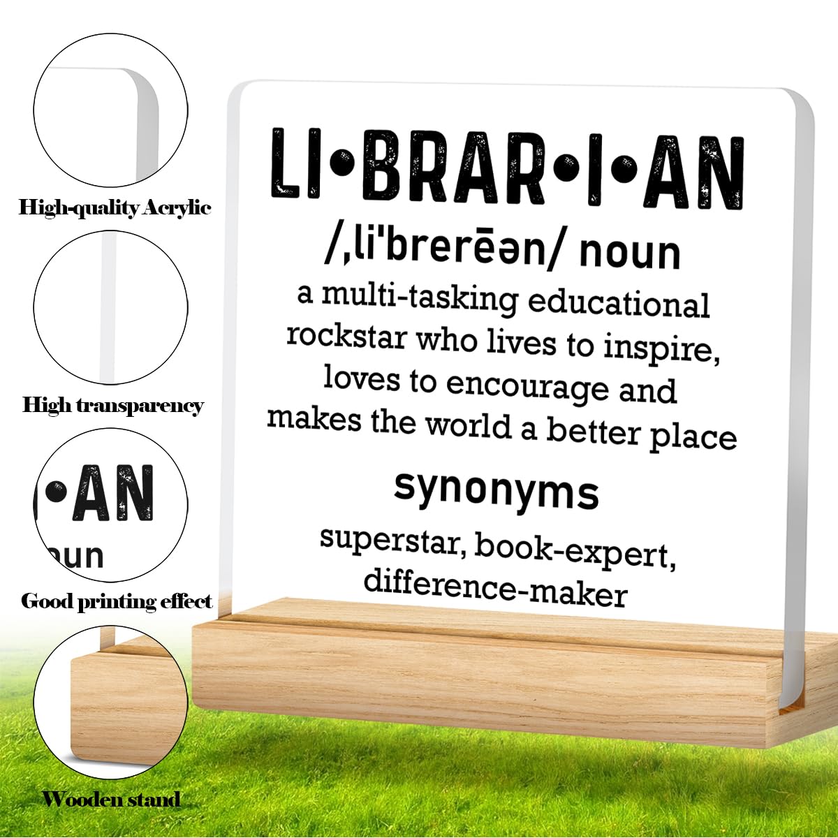 Librarian Gifts for Women Men, Birthday Gifts for Book Lover Bookworm, Librarian Definition Acrylic Desk Sign Decor