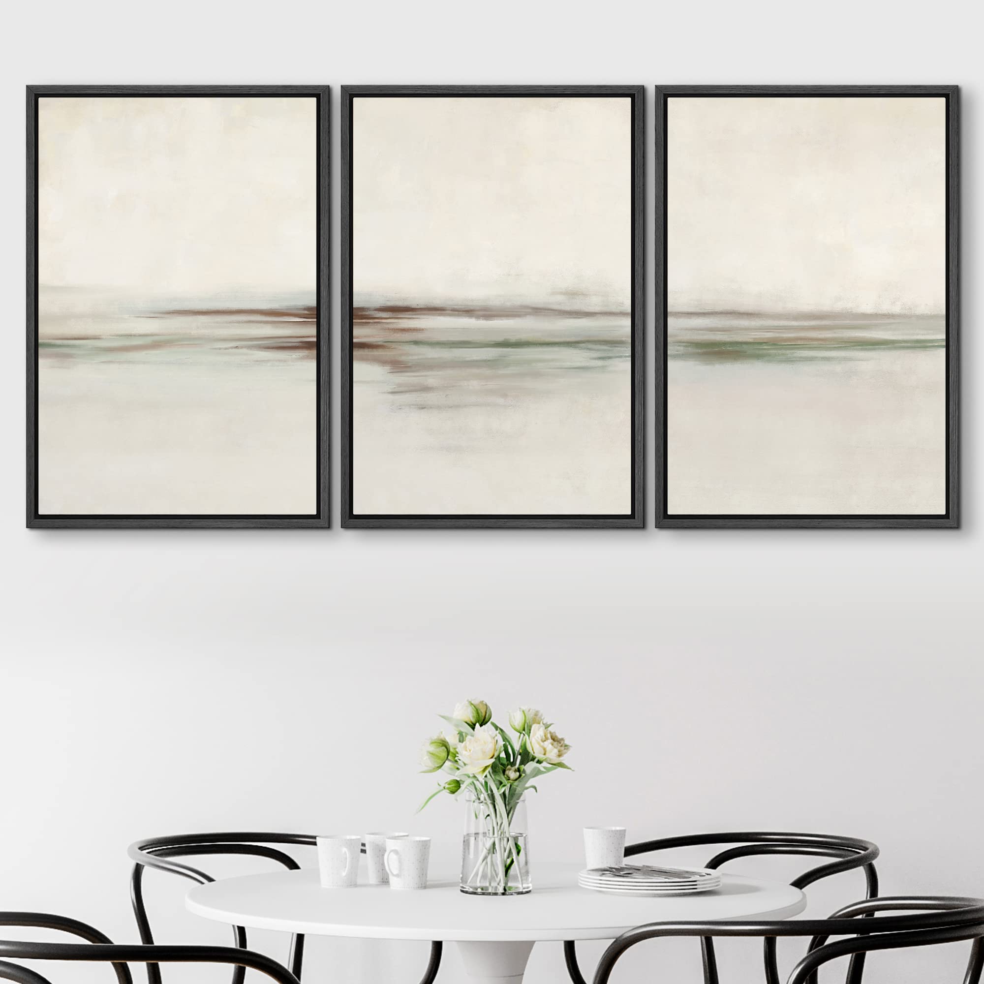 Signford Framed Canvas Print Wall Art Set Minimal Gray Paint Stroke Landscape Abstract Shapes Digital Art Modern Art Decorative