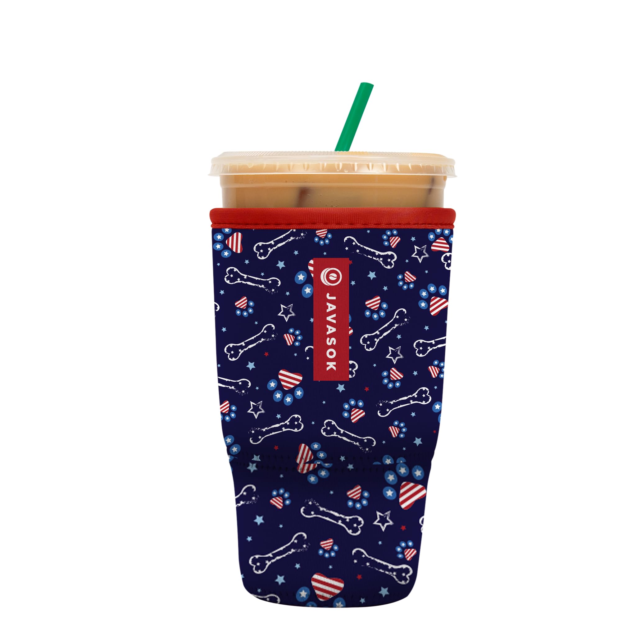 Sok It Java Sok Iced Coffee & Cold Soda Insulated Neoprene Cup Sleeve (Patriotic Paws, Large: 30-32oz)