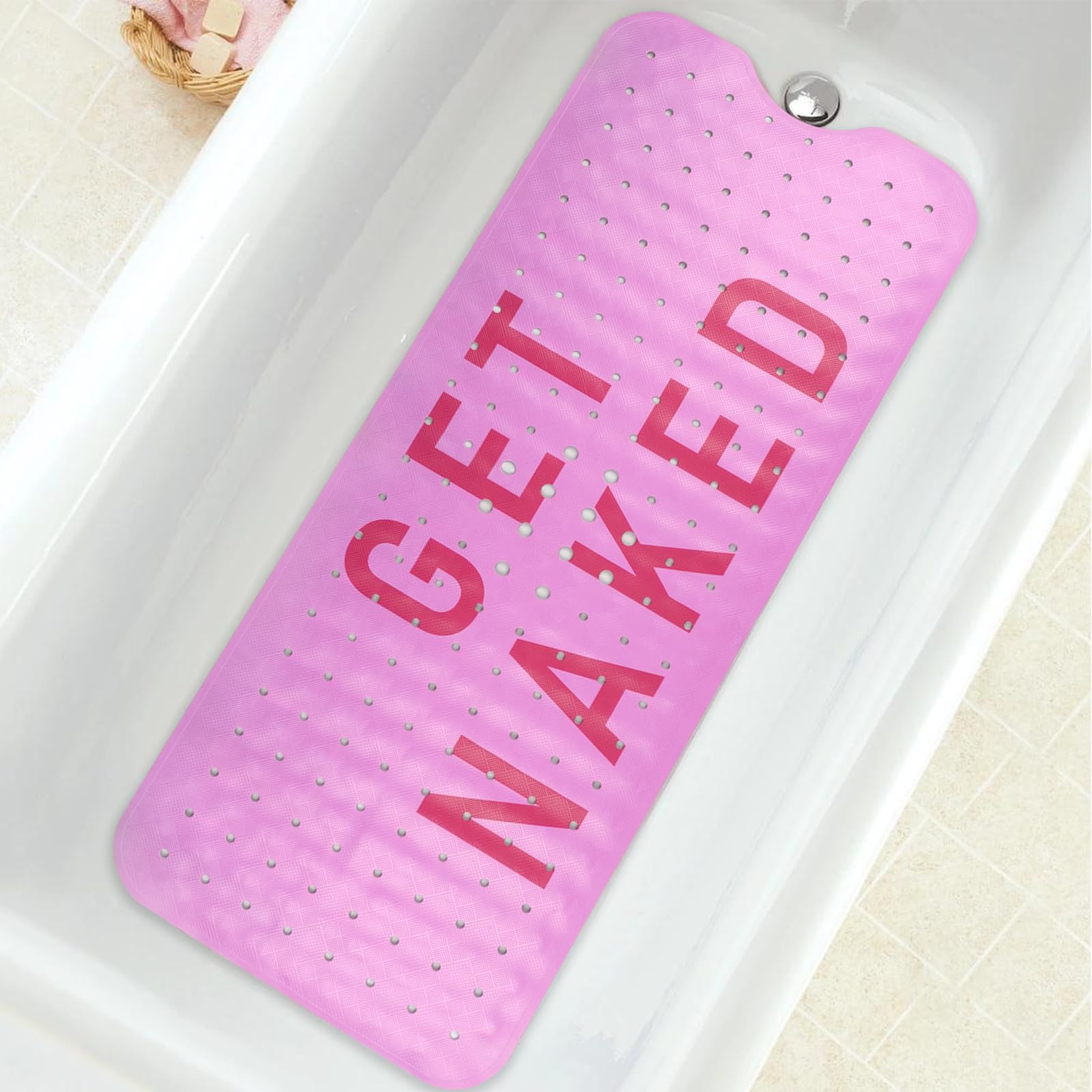 Bathtub Mat Non Slip, Get Naked Extra Long Bath Tub Mat Shower Floor Mat With Suction Cups And Drain Holes For Adults Kids Elder