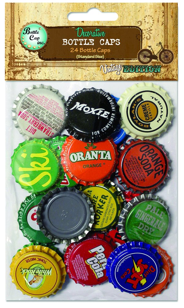 Bottle Cap Vintage Standard 1'' 24/Pkg, Vintage Blend