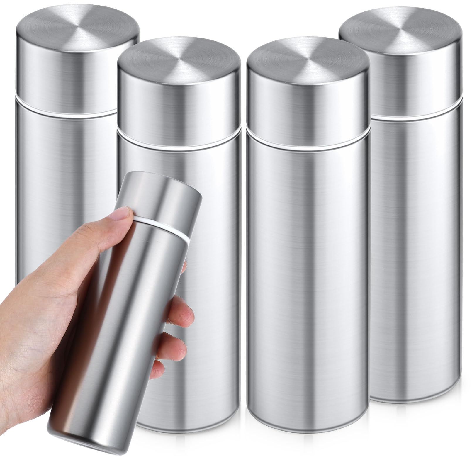 Blcculi 4 Pack Mini Water Bottles, 4.4 Oz, Stainless Steel, Silver
