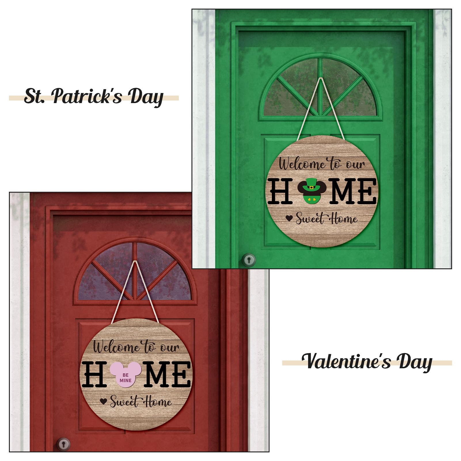 Qweryboo 13 Pcs Mouse Welcome Door Sign,Seasonal Interchangeable Wreaths Rustic Wood Hanging Signs Welcome to Our Home Door Sign