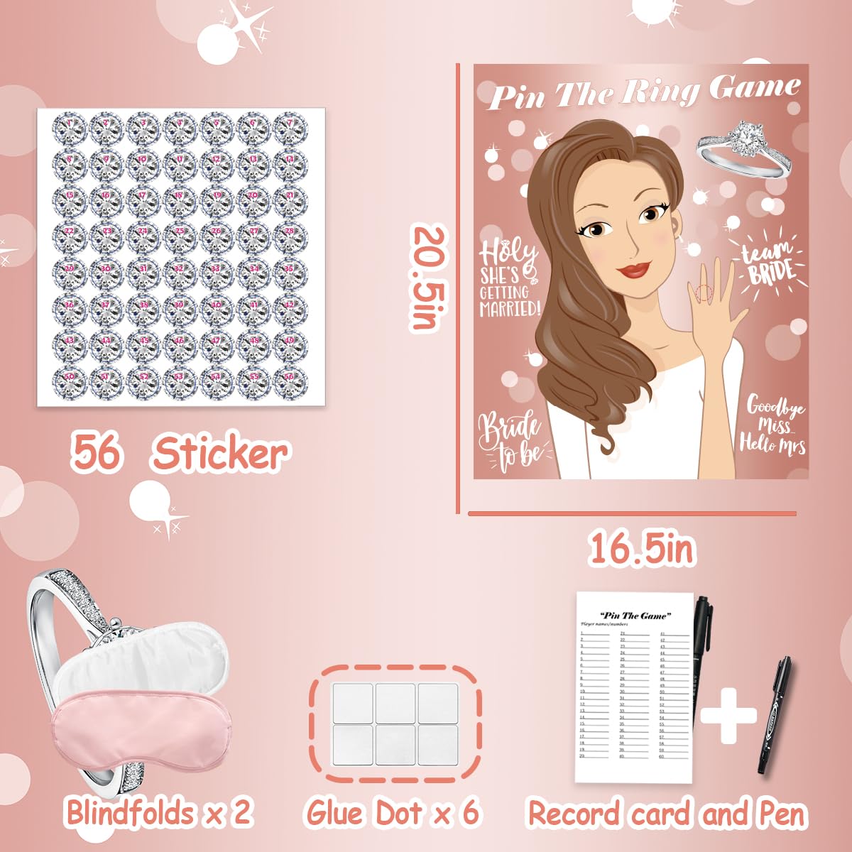 Tyhjoy Pin The Ring On The Bride Game, 40 Guests Bridal Shower Bachelorette Party Decorations Games